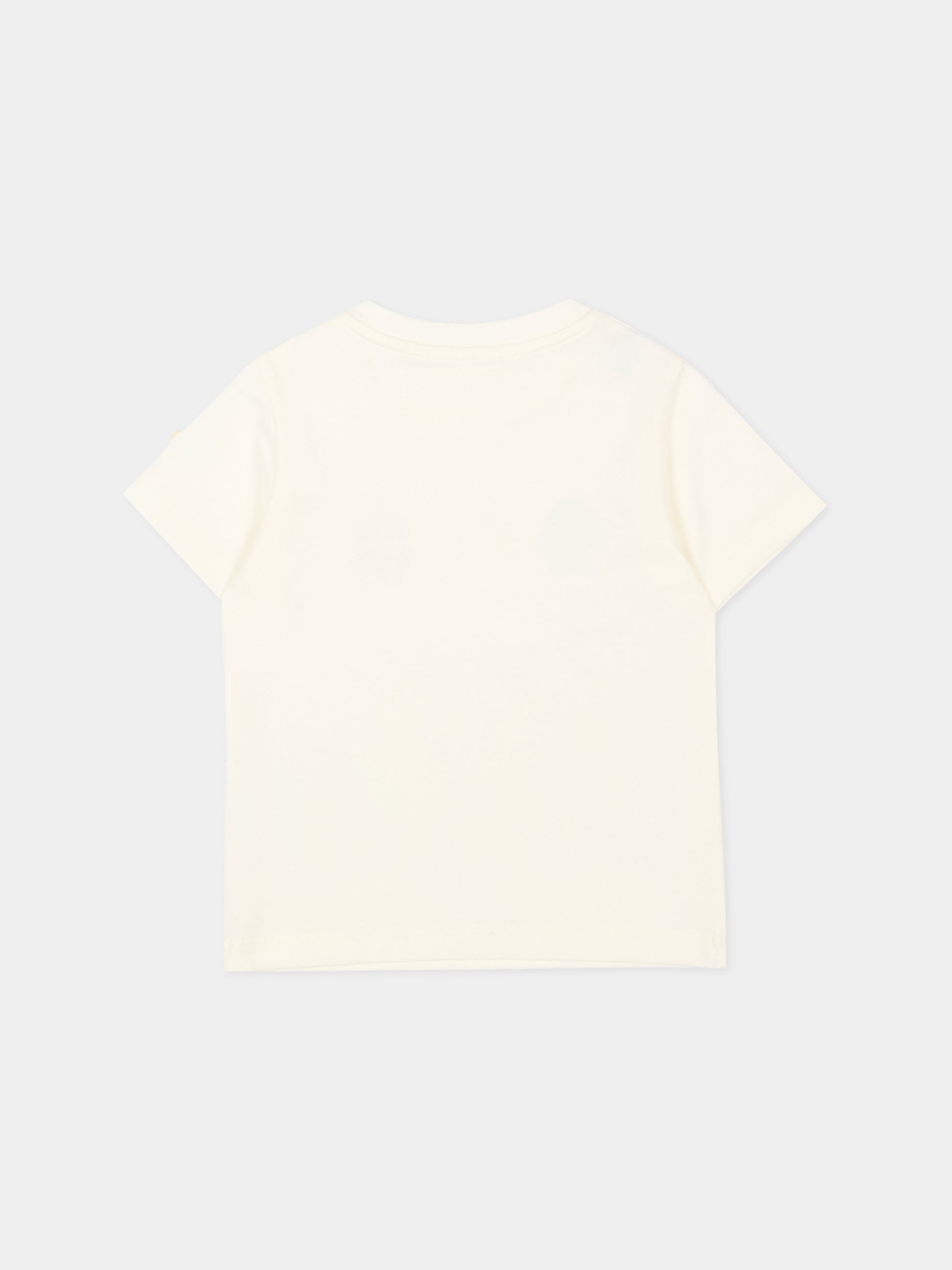 T-Shirt avorio per neonato con pinguini,Moncler Kids,L2951 8C00001 89AUM 034