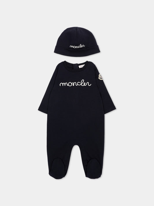 Set tutina blu per neonati con logo,Moncler Kids,L2951 8P00001 8392E 778