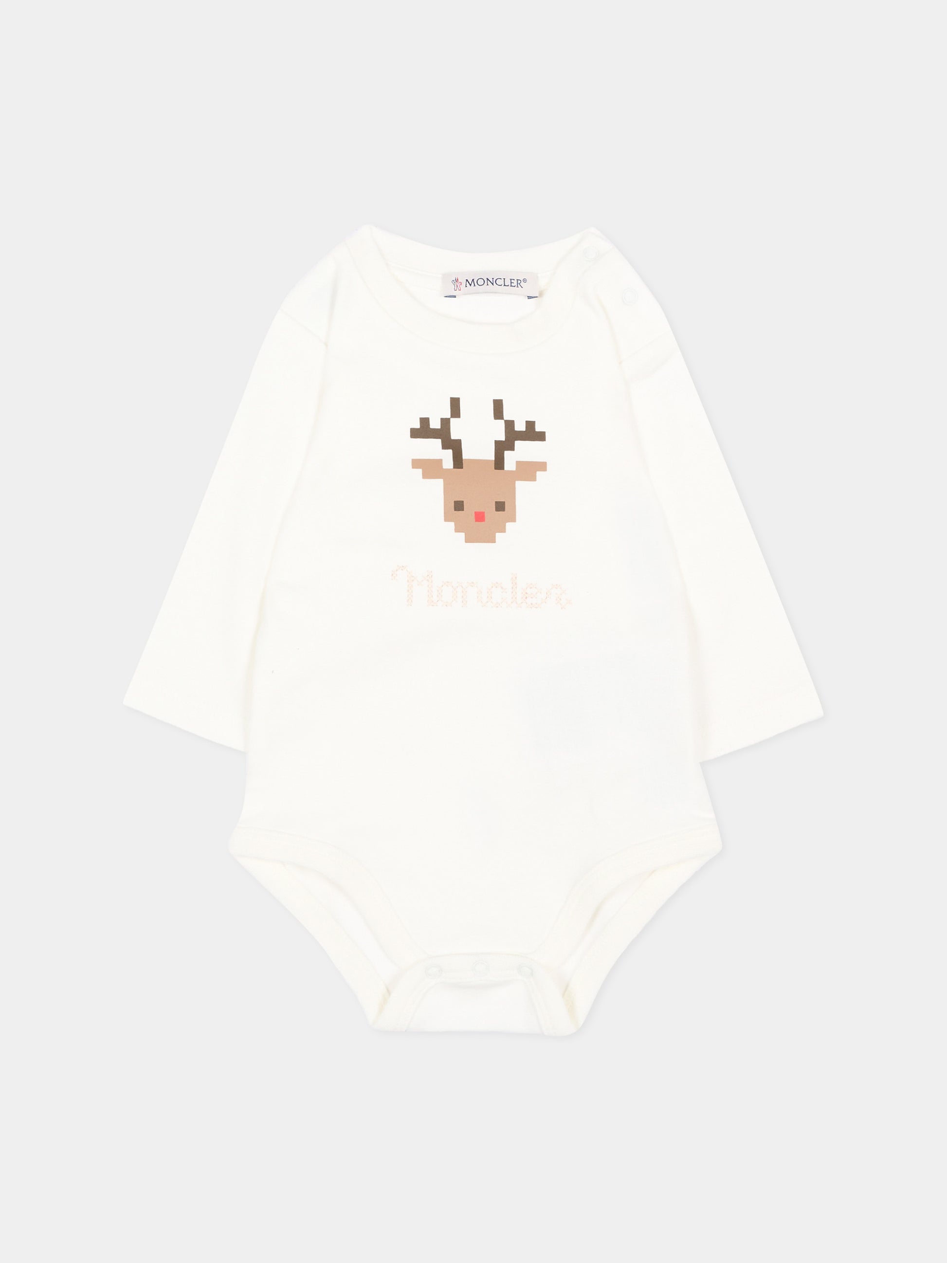 Set body avorio per neonati con renna,Moncler Kids,L2951 8P00002 8392E 034
