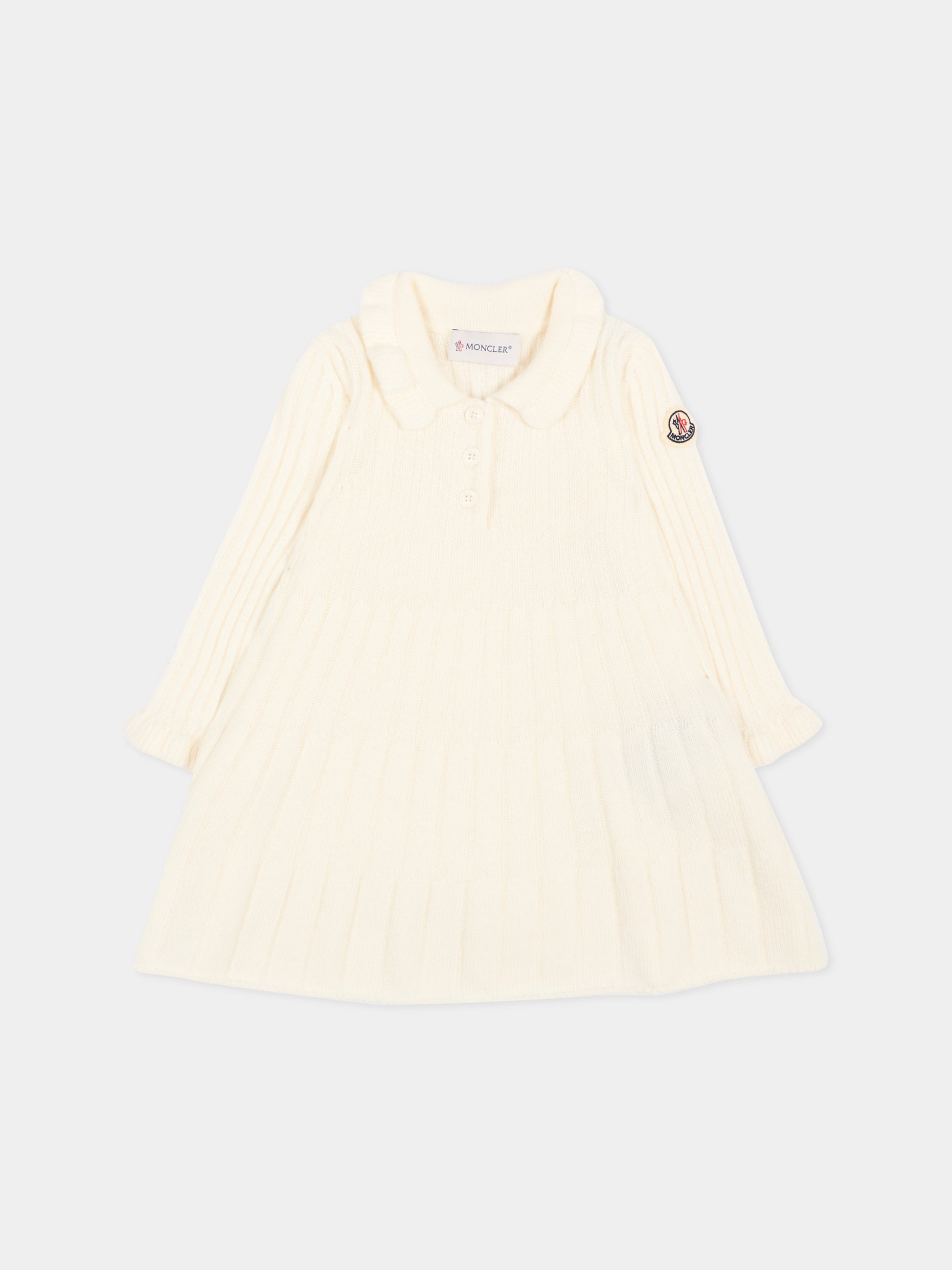 Vestito avorio in maglia per neonata con logo,Moncler Kids,L2951 9L00001 M4281 035