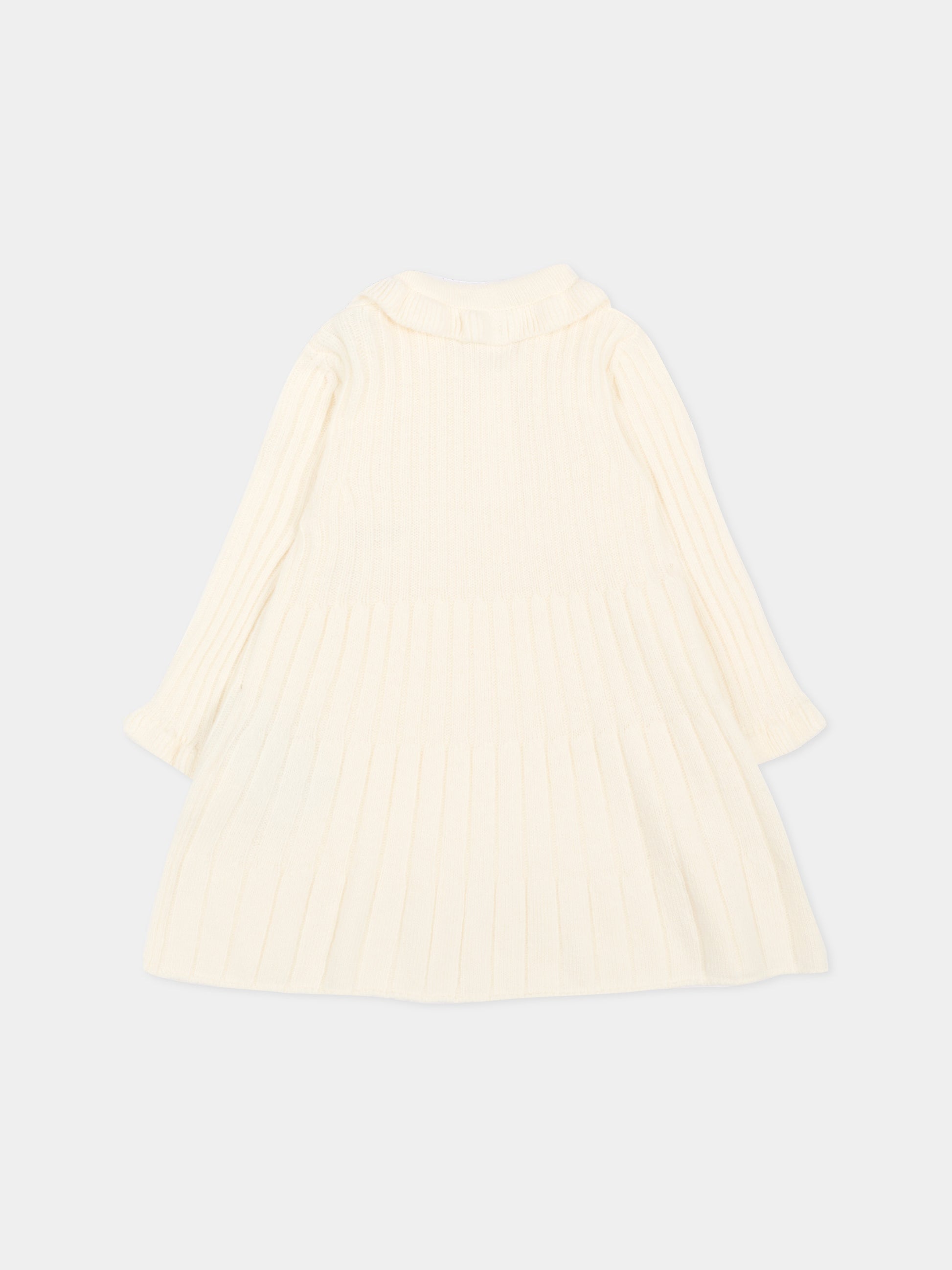 Vestito avorio in maglia per neonata con logo,Moncler Kids,L2951 9L00001 M4281 035