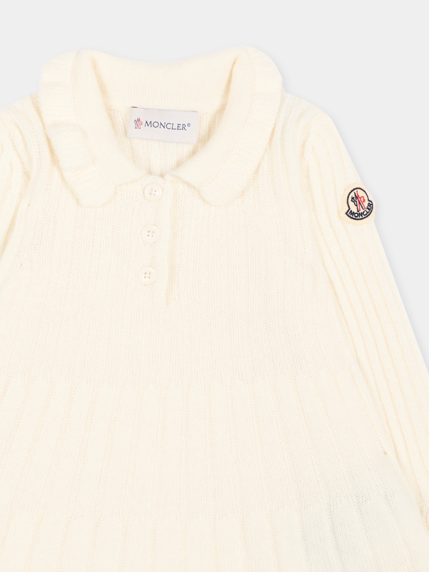 Vestito avorio in maglia per neonata con logo,Moncler Kids,L2951 9L00001 M4281 035