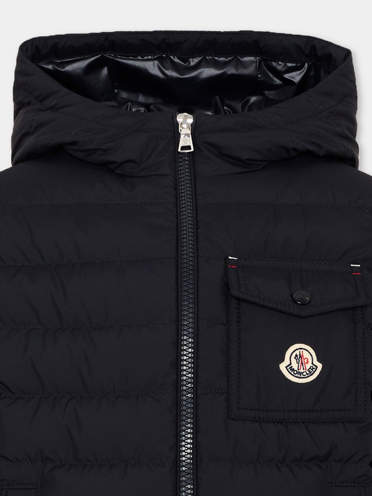 Piumino blu Quillon per bambino con logo,Moncler Kids,L2954 1A00022 597YW 778