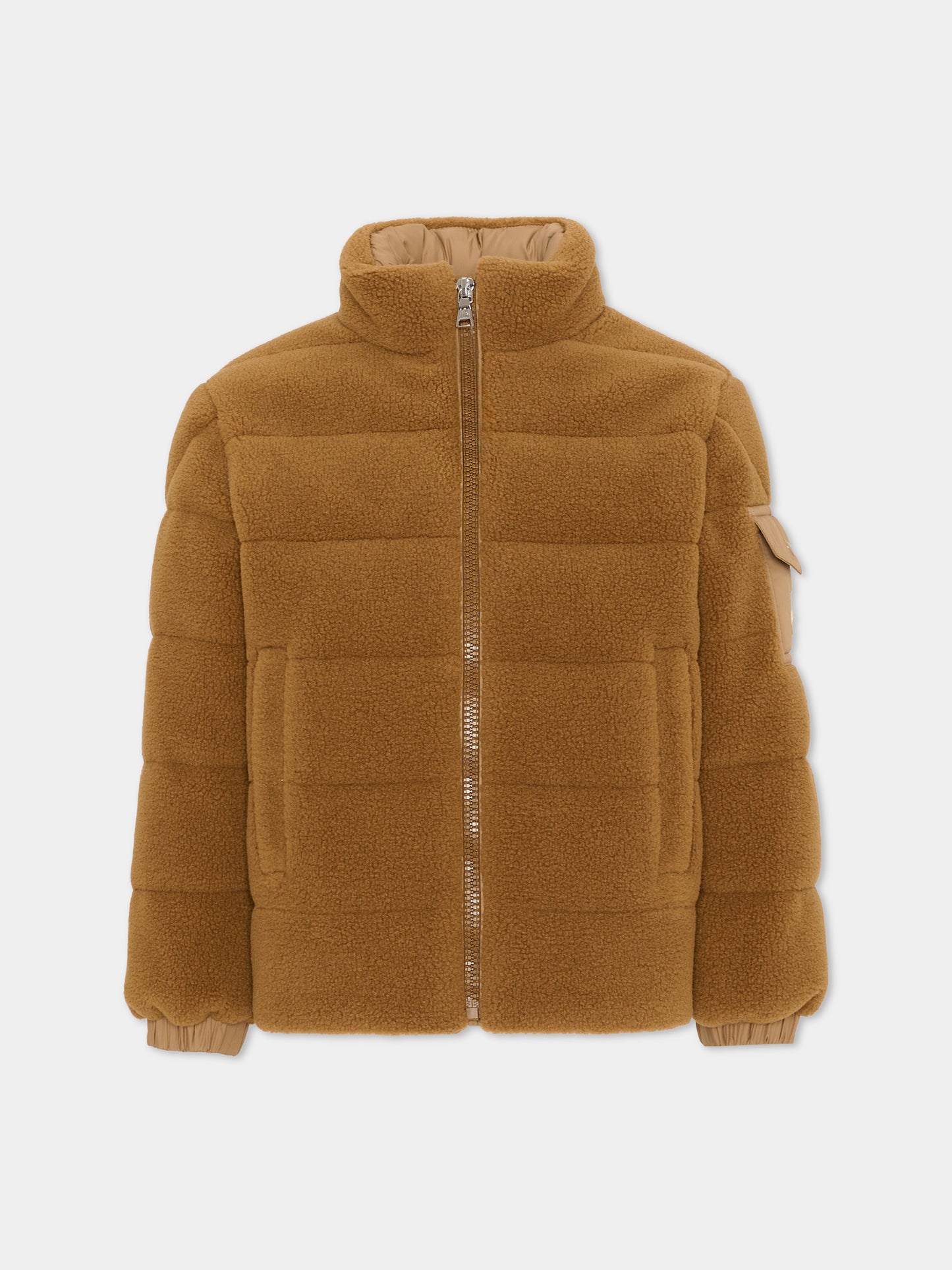 Piumino beige Mich per bambini in teddy con logo,Moncler Kids,L2954 1A00067 89BBG 249