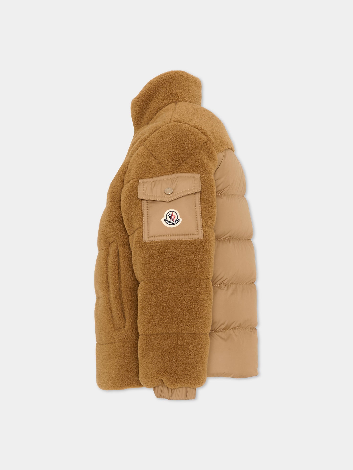 Piumino beige Mich per bambini in teddy con logo,Moncler Kids,L2954 1A00067 89BBG 249