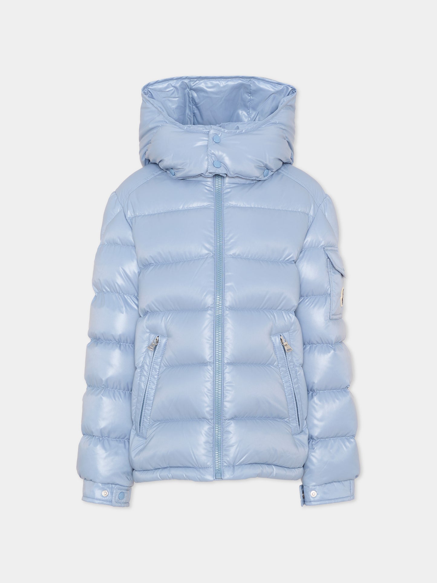 Piumino celeste Maya per bambino con logo,Moncler Kids,L2954 1A12520 68950 715