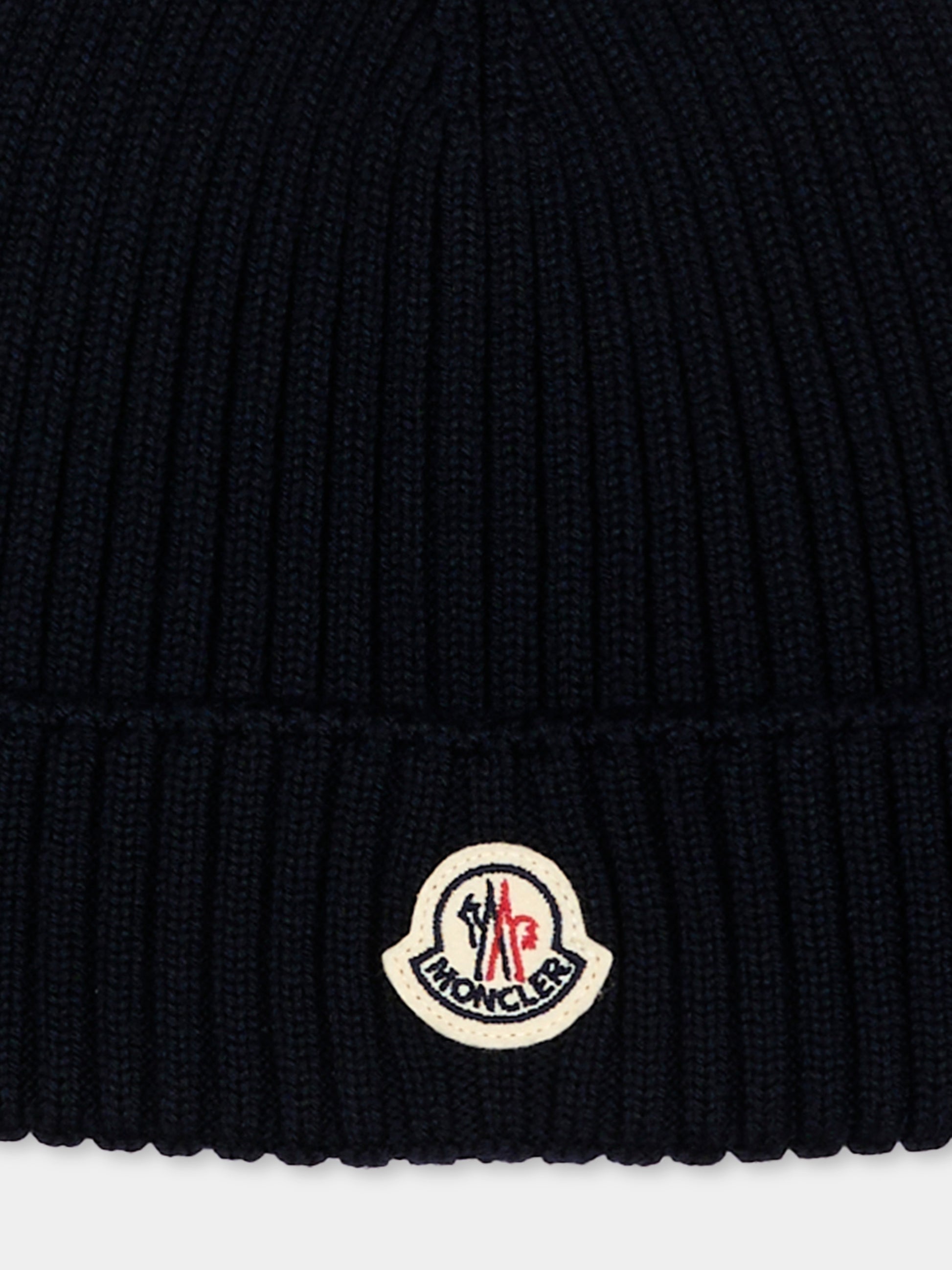 Berretto blu per bambino con logo,Moncler Kids,L2954 3B00009 M1131 742