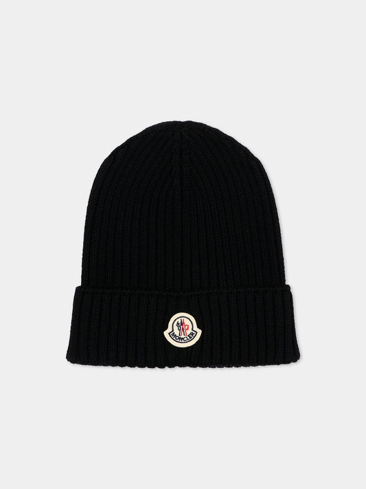 Berretto nero per bambino con logo,Moncler Kids,L2954 3B00009 M1131 999