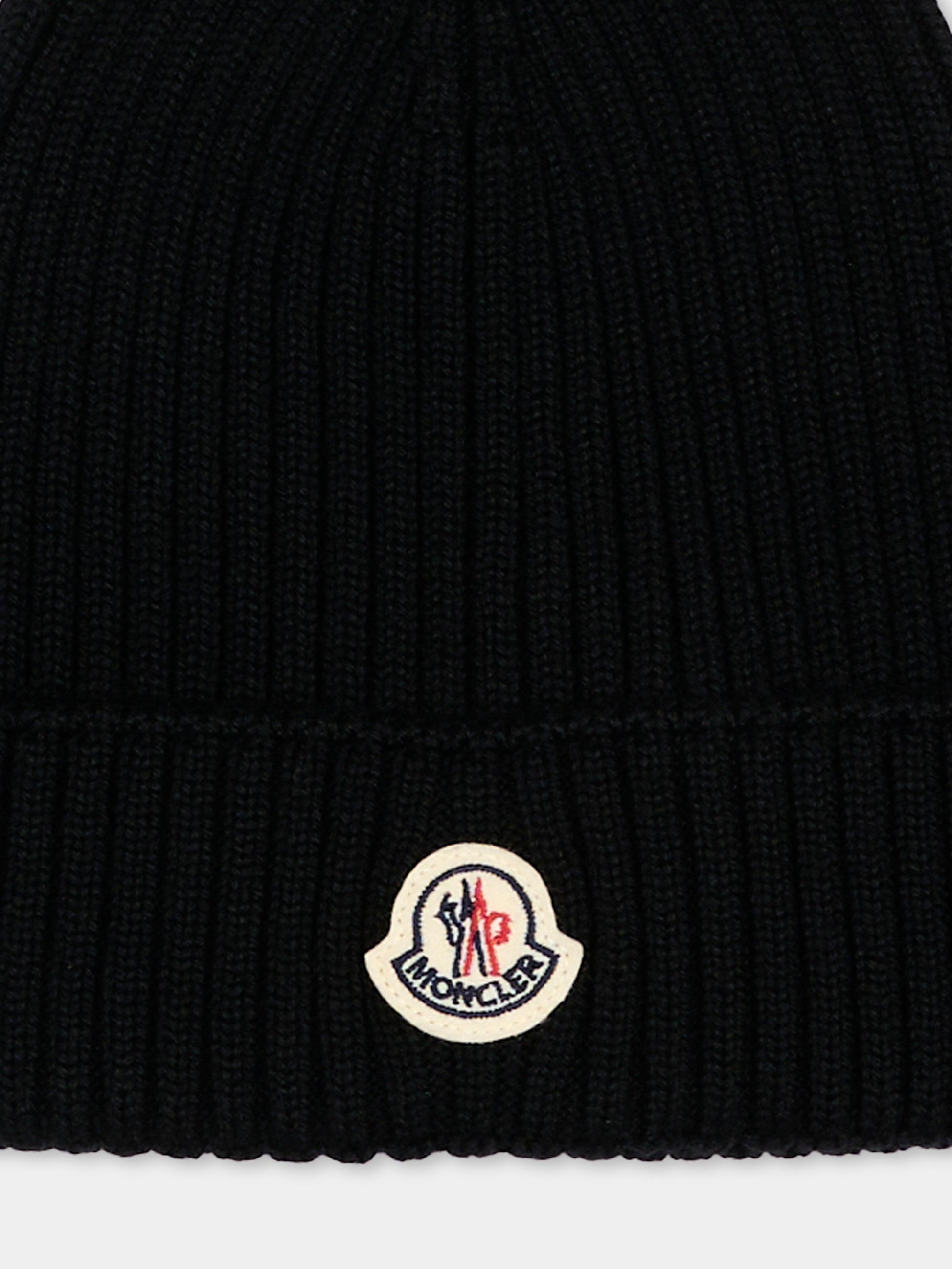 Berretto nero per bambino con logo,Moncler Kids,L2954 3B00009 M1131 999