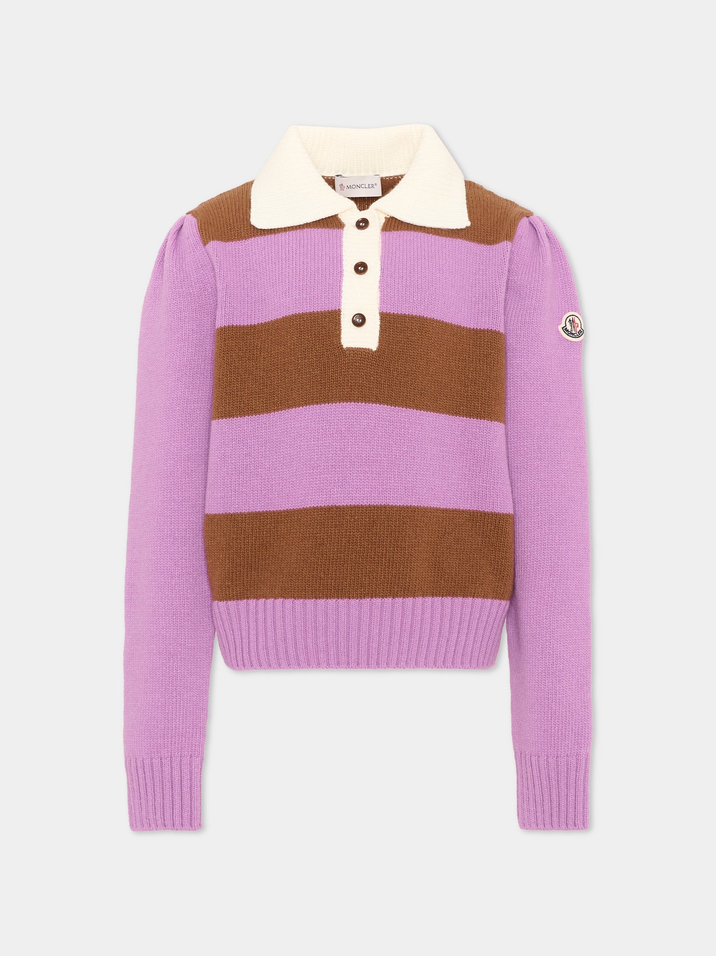 Polo lilla a righe per bambina con logo,Moncler Kids,L2954 9A00001 M4281 P52