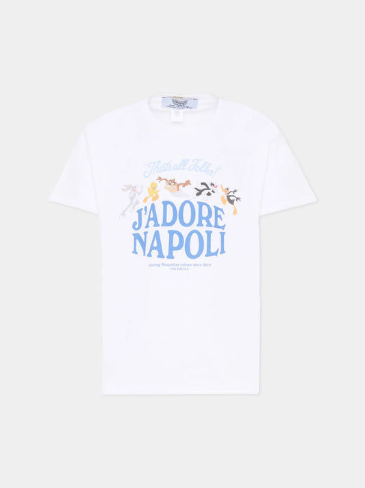 T-shirt bianca per bambini con Looney Tunes,J'adore Napoli,J'ADORE NAPOLI LOONEY TUNES T-SHIRT KIDS WHITE