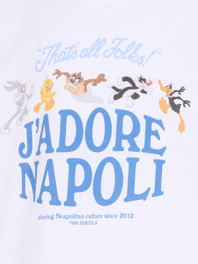 T-shirt bianca per bambini con Looney Tunes,J'adore Napoli,J'ADORE NAPOLI LOONEY TUNES T-SHIRT KIDS WHITE