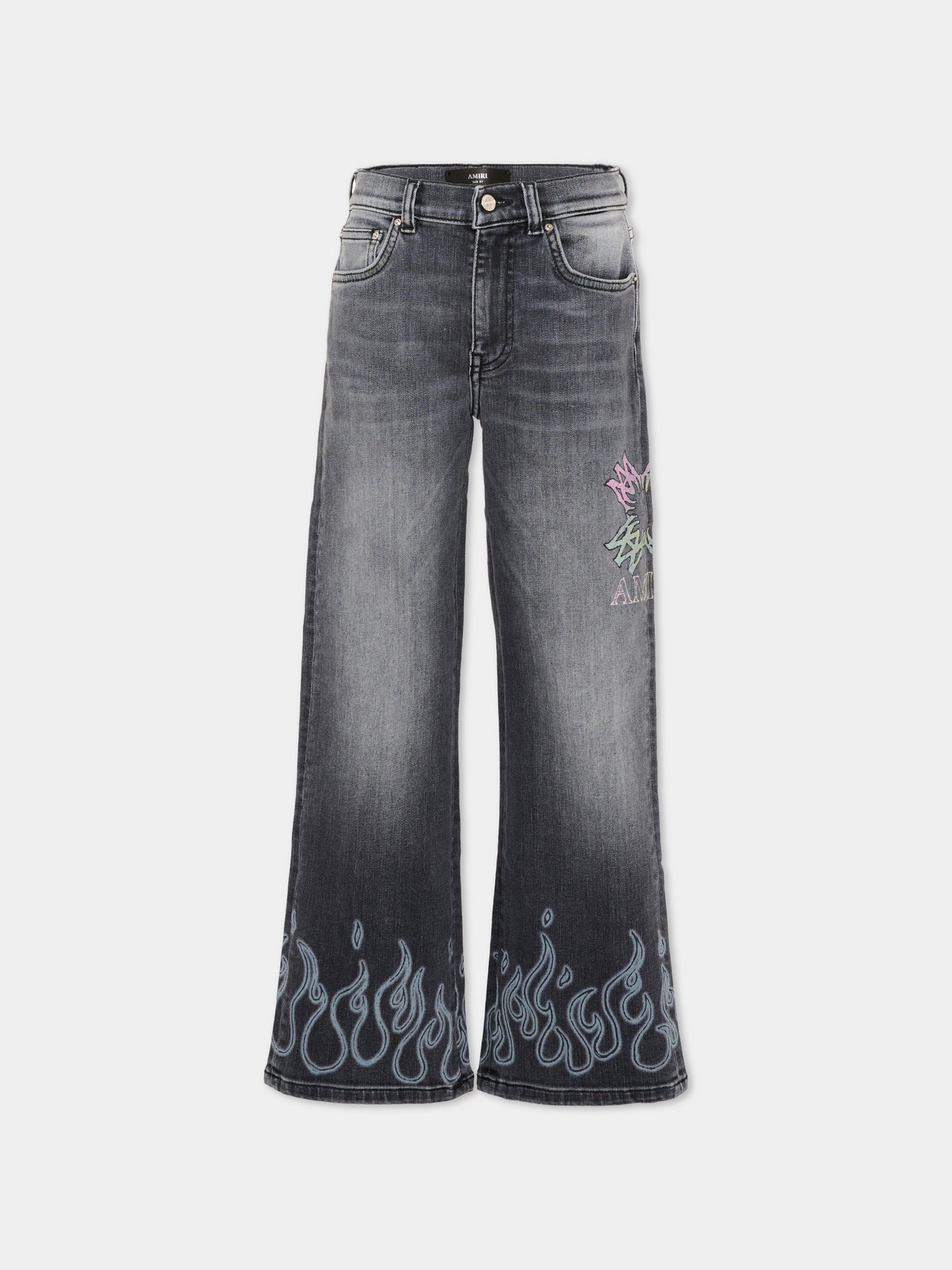 Jeans denim per bambini con fiamme,Amiri,ACBMJE1005 030 GREY