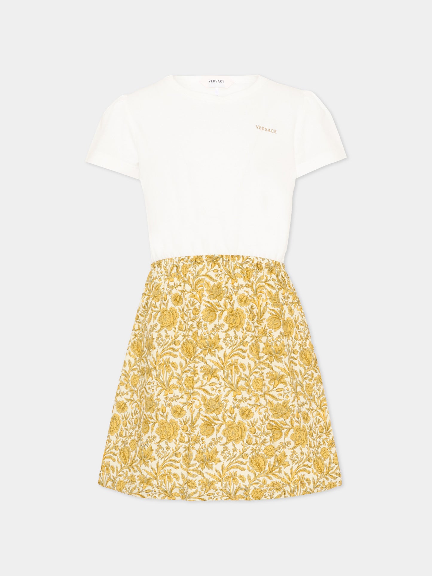 Vestito bianco per bambina con stampa barocco,Versace,1024602 1A18167 6WO90