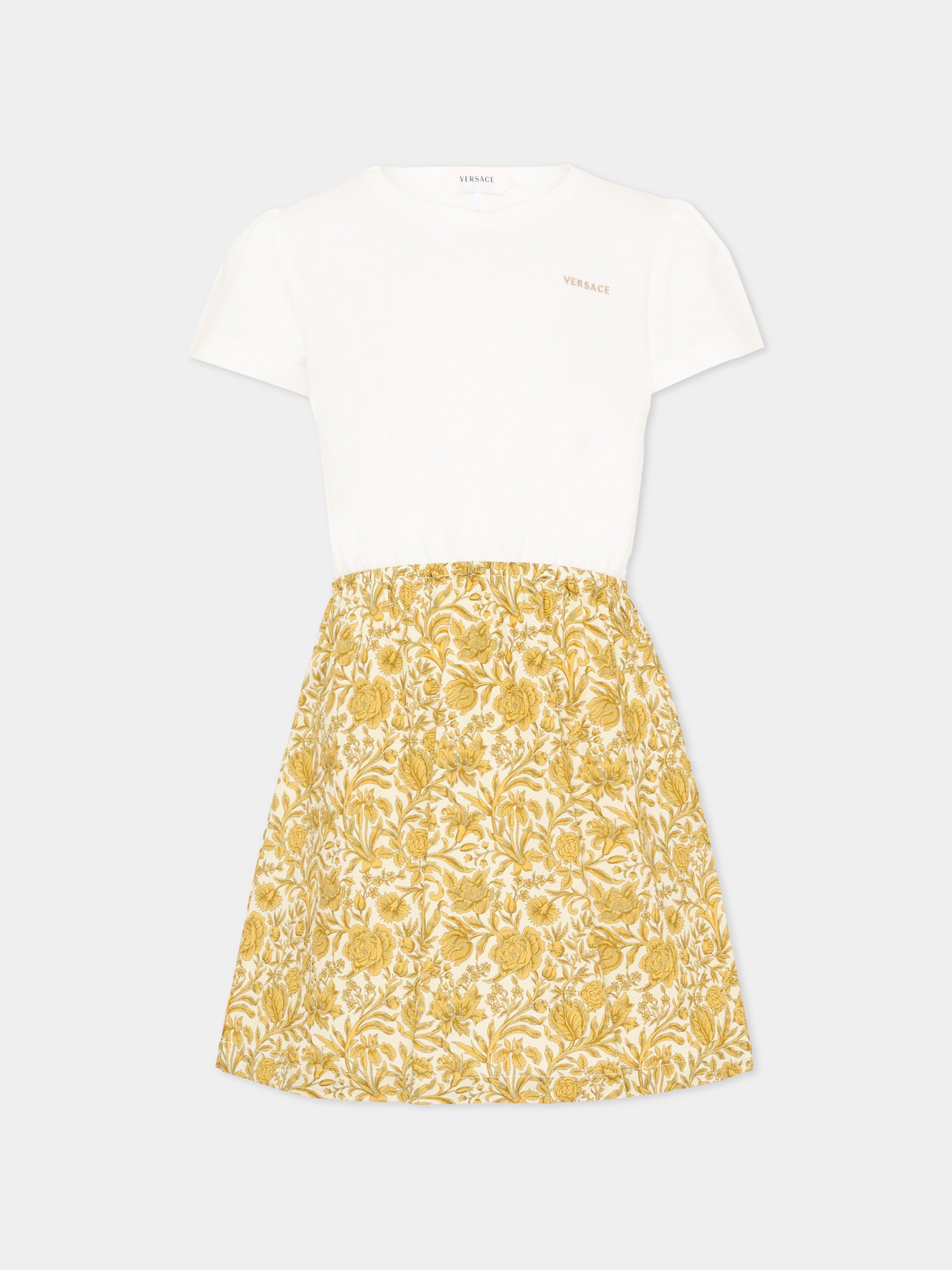 Vestito bianco per bambina con stampa barocco,Versace,1024602 1A18167 6WO90