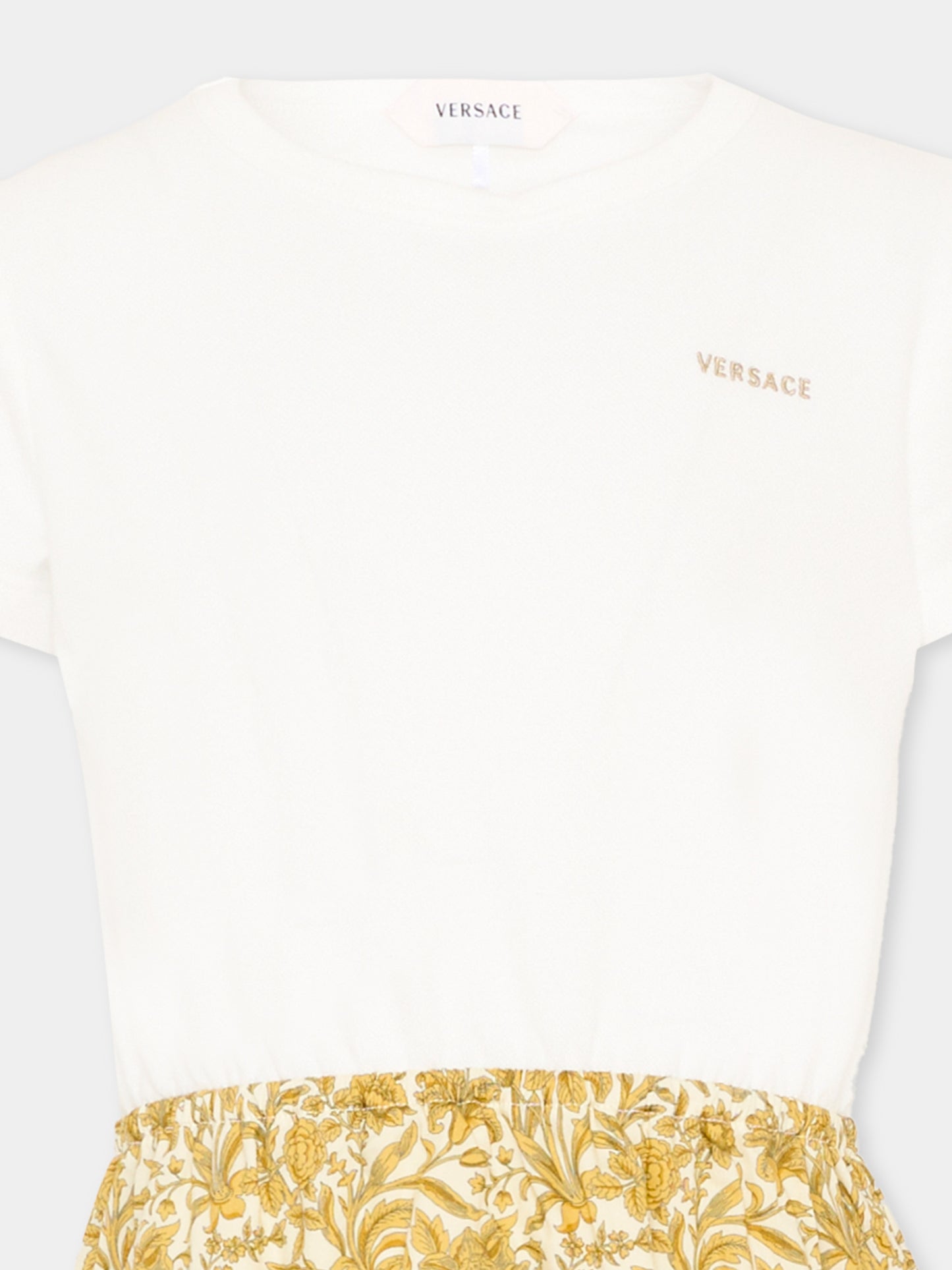 Vestito bianco per bambina con stampa barocco,Versace,1024602 1A18167 6WO90