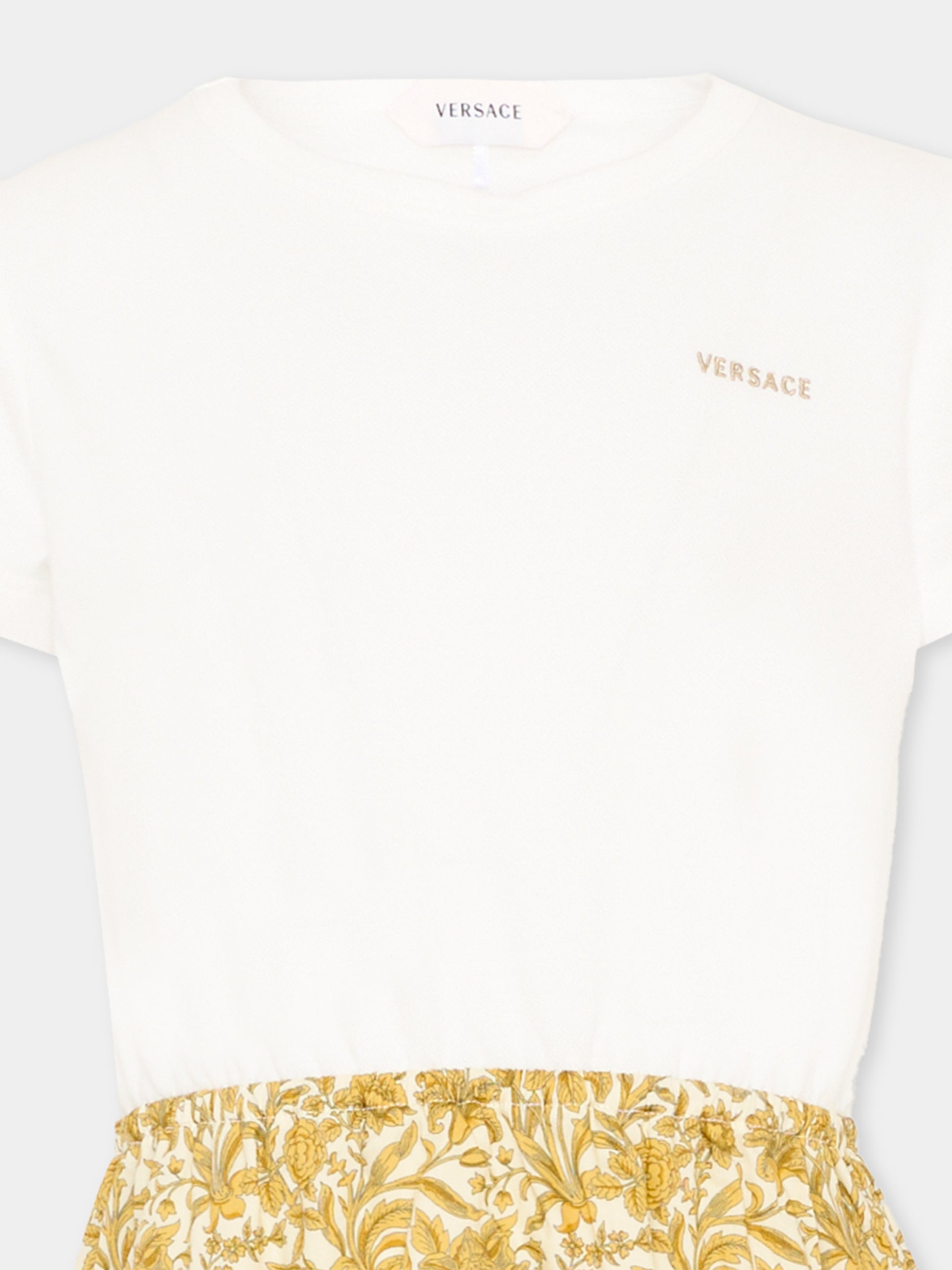 Vestito bianco per bambina con stampa barocco,Versace,1024602 1A18167 6WO90