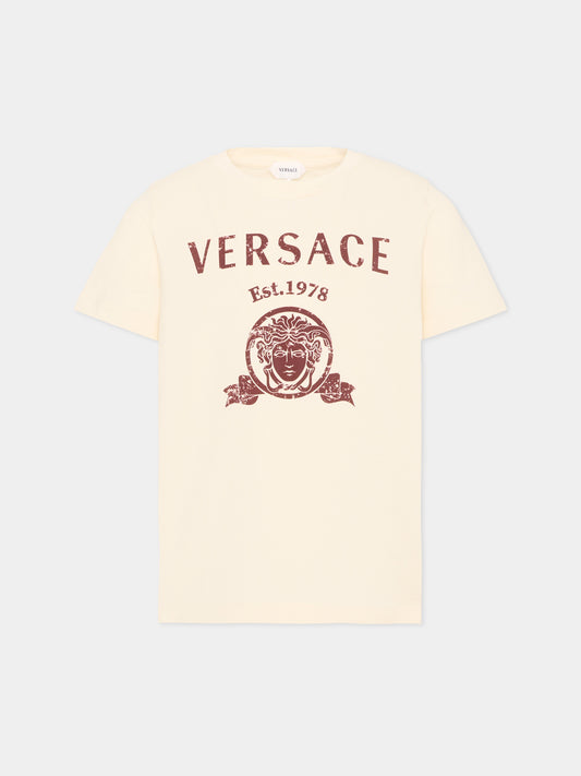 T-Shirt avorio per bambini con logo,Versace,1024946 1A18123 2YE00