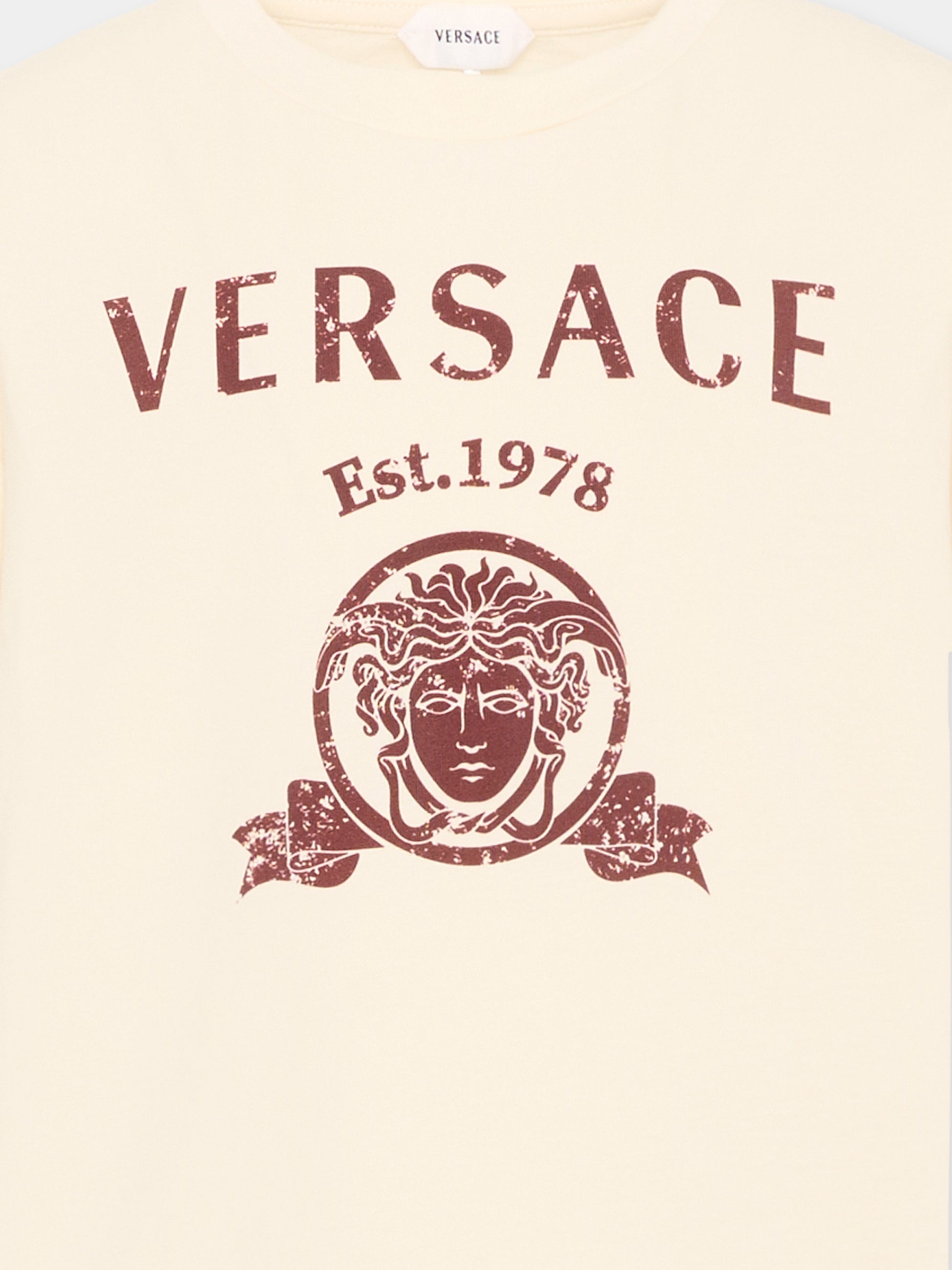 T-Shirt avorio per bambini con logo,Versace,1024946 1A18123 2YE00