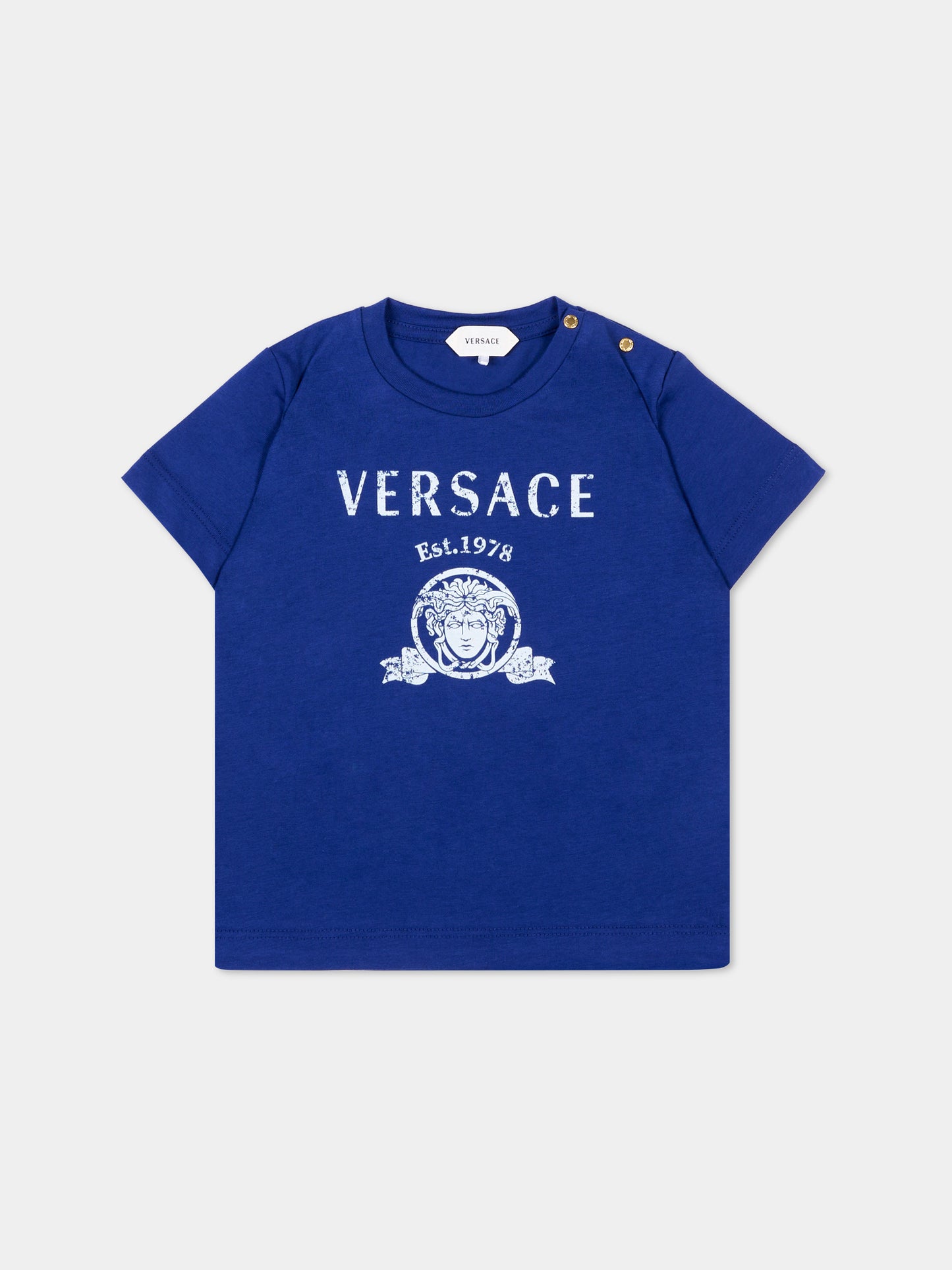 T-Shirt blu per neonato con logo,Versace,1025154 1A18123 2U0K0