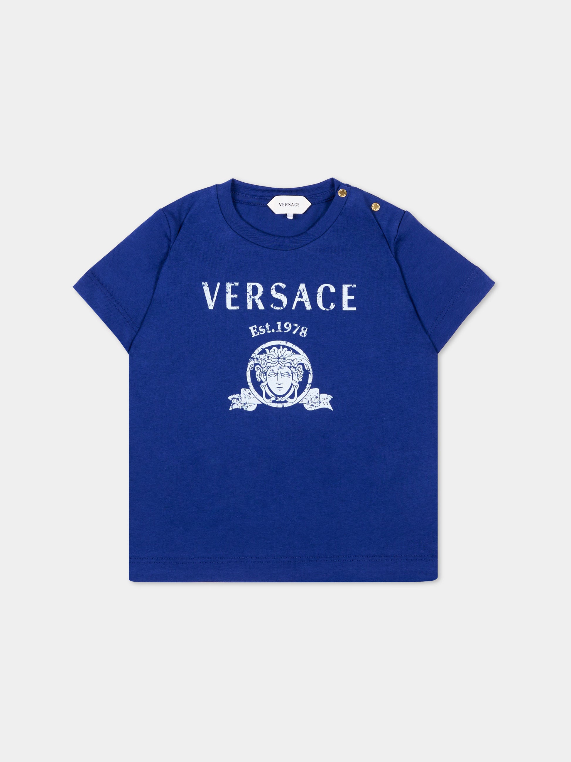 T-Shirt blu per neonato con logo,Versace,1025154 1A18123 2U0K0