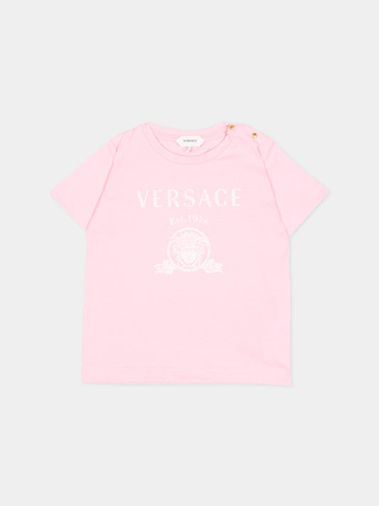 T-shirt a manica corta rosa per neonata con logo,Versace,1025154 1A18123 2PS80