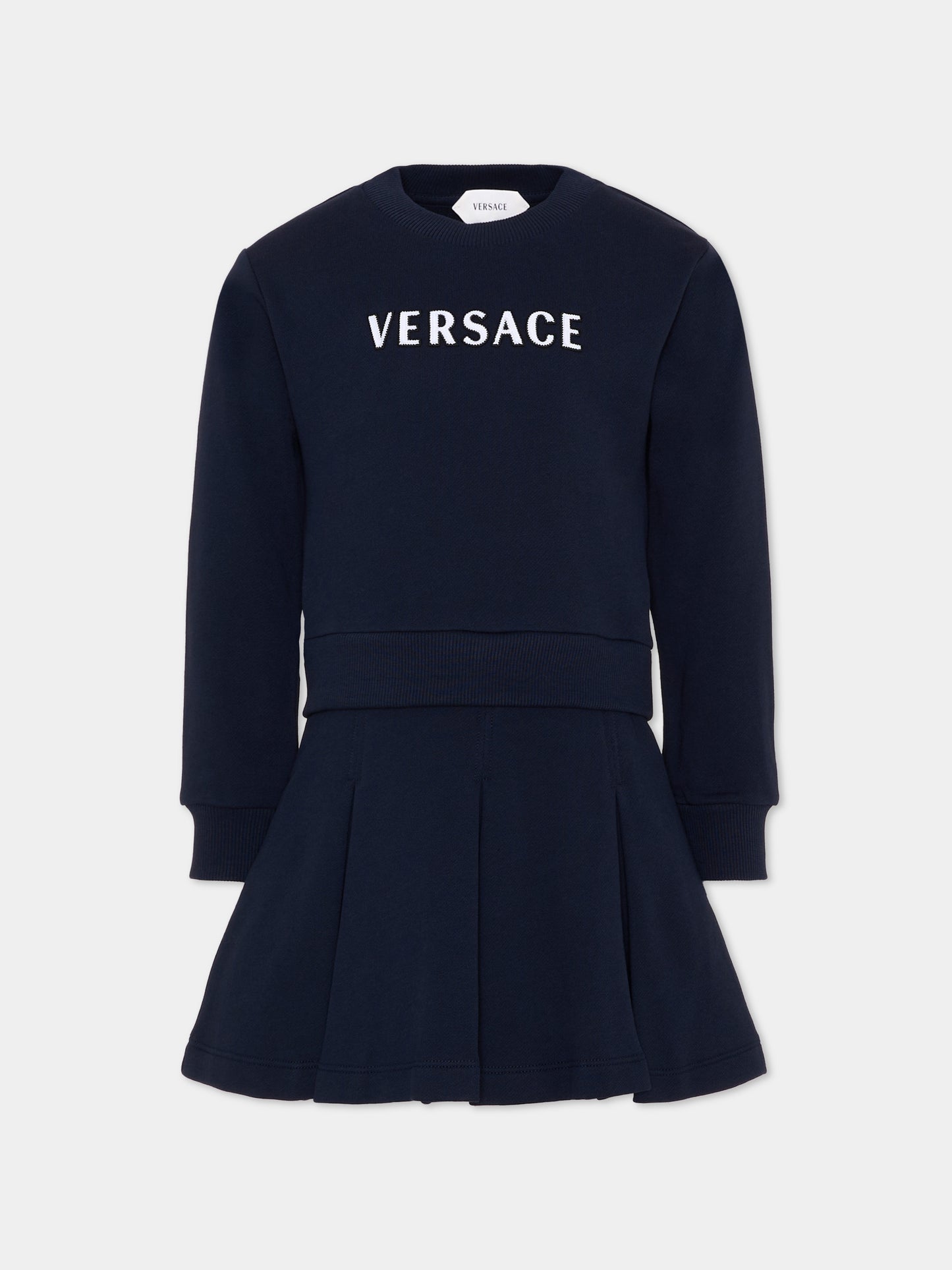 Vestito blu per bambina con logo,Versace,1024919 1A18130 6UH00