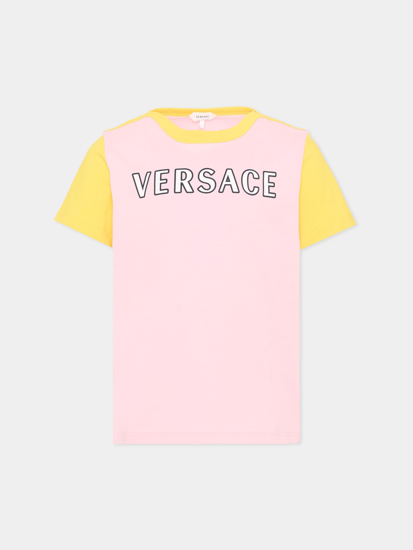 T-Shirt rosa per bambina con logo,Versace,1024947 1A18129 6PD90