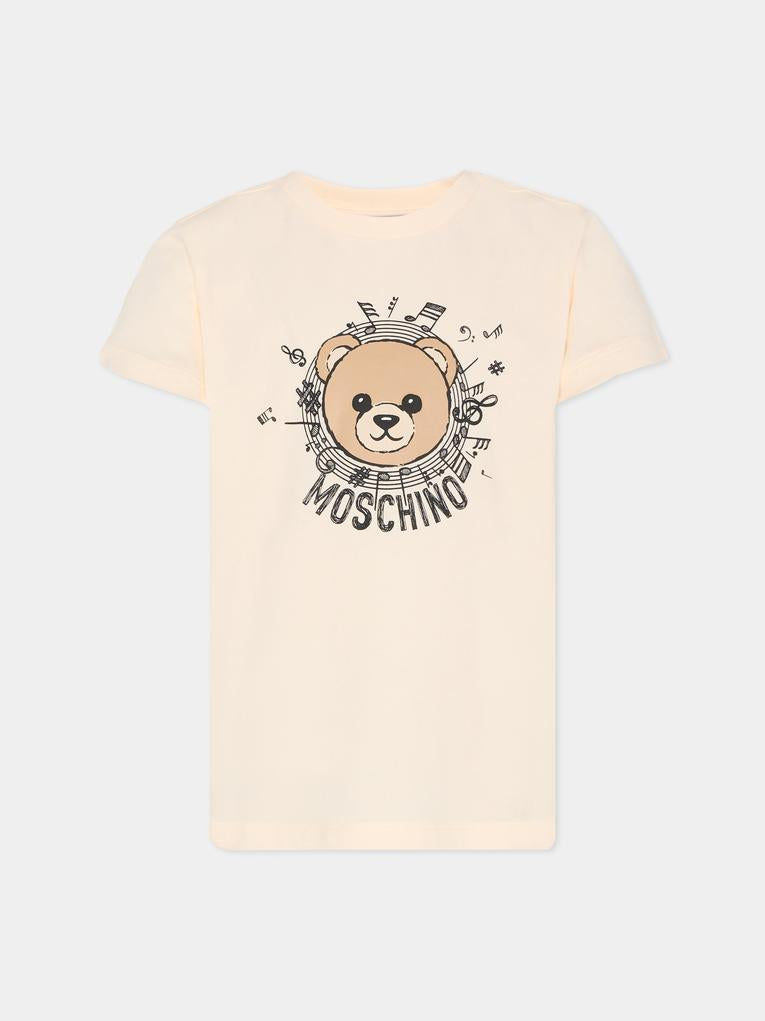 T-shirt avorio per bambino con Teddy Bear e note musicali,Moschino Kids,HOM058 LAA10 10123