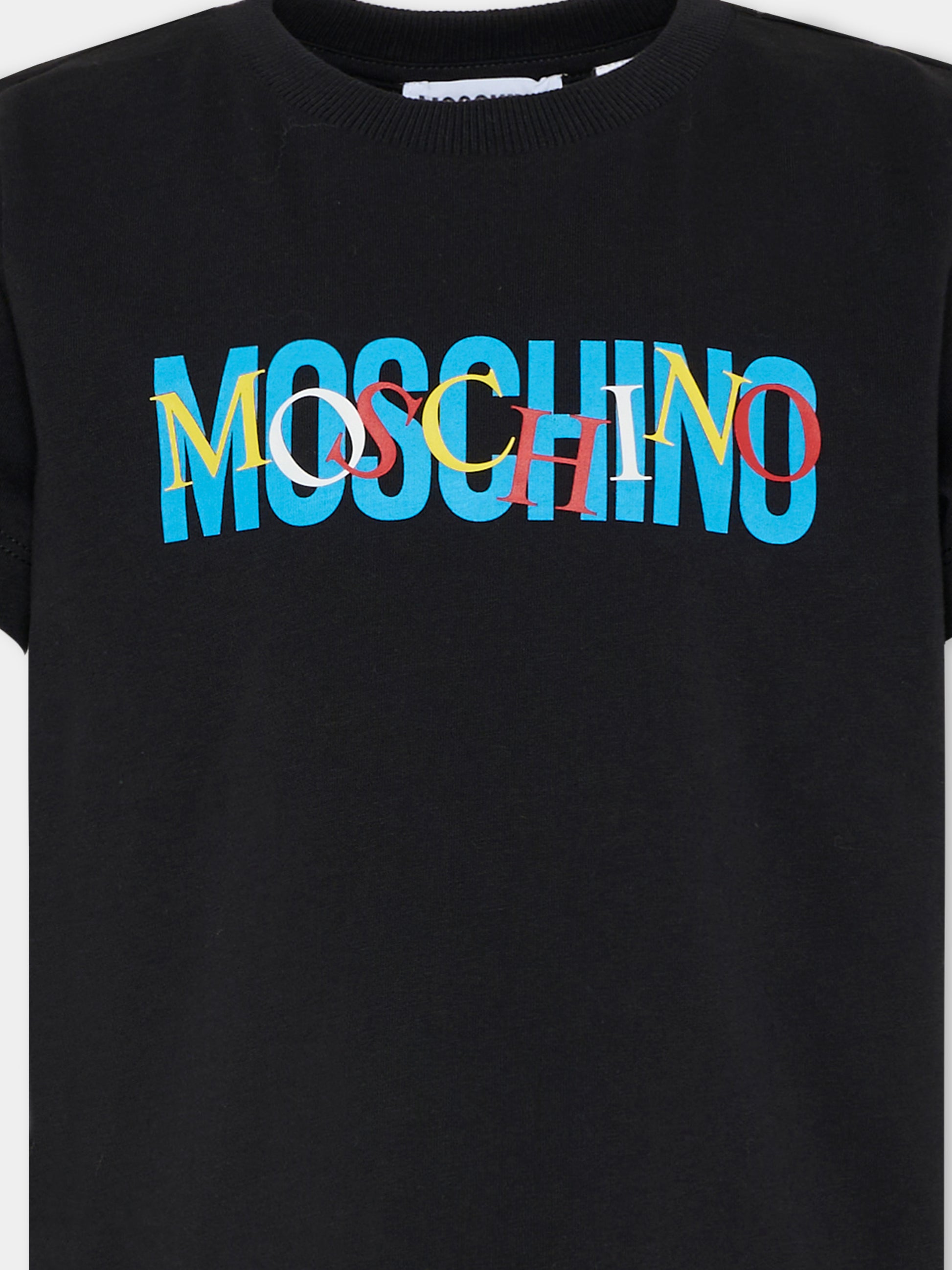 T-shirt nera per bambini con logo,Moschino Kids,HUM05I LAA10 60100