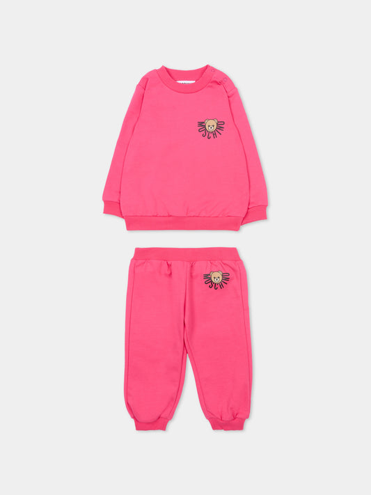 Completo fucsia per neonata con logo e Teddy Bear,Moschino Kids,MUK05E LCA40 50541