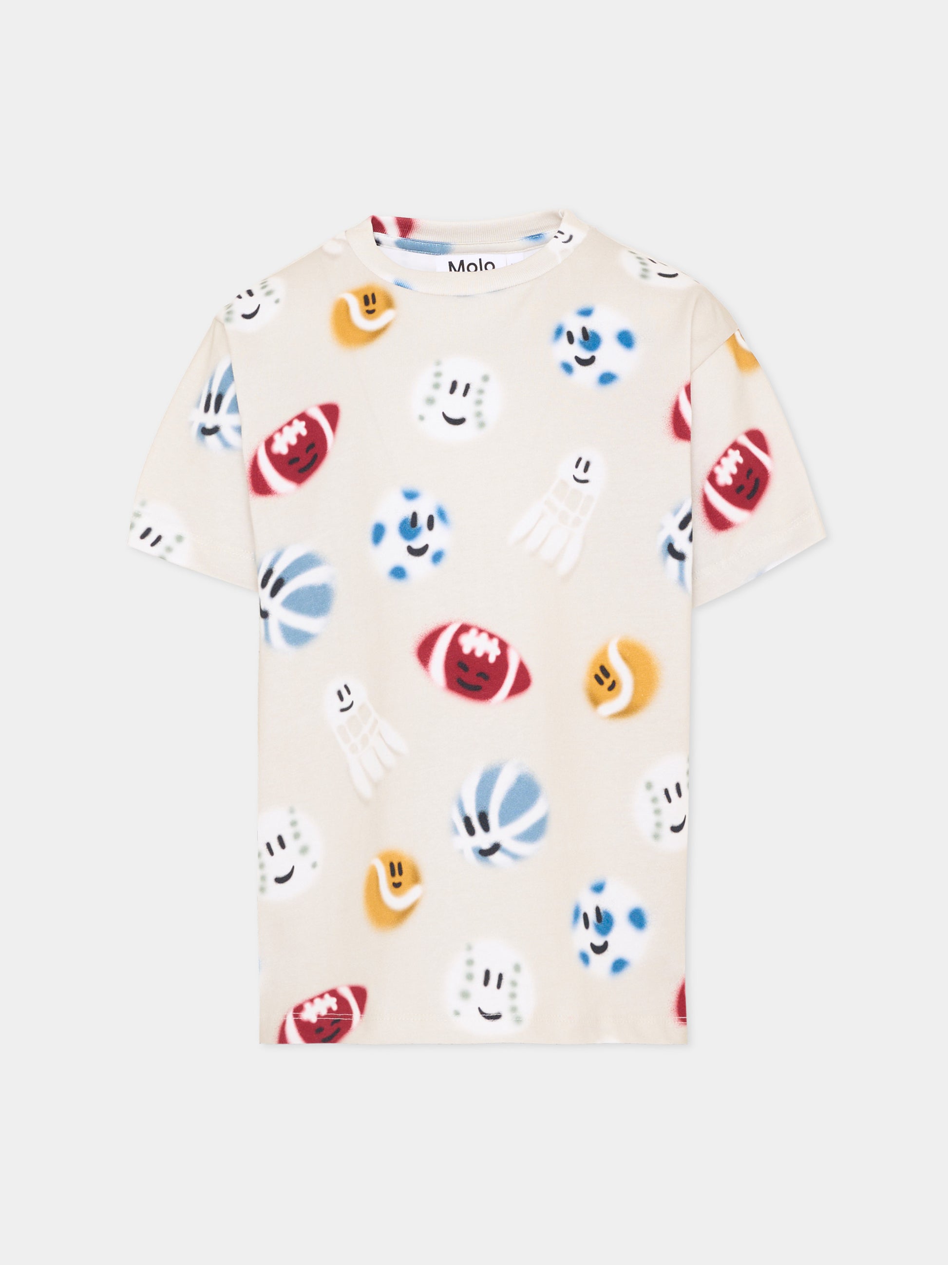 T-shirt beige per bambino con stampa,Molo,1W26A201 6249