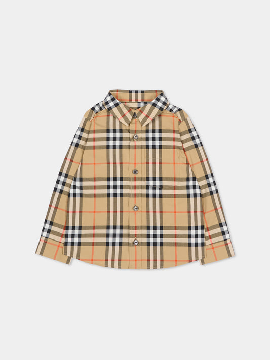Camicia beige per neonato check vintage
