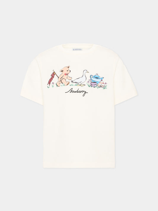 T-Shirt avorio per bambina con logo