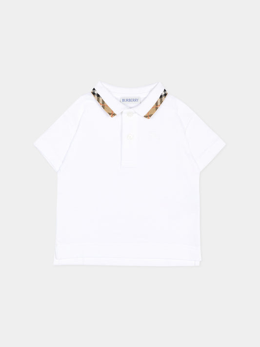 Polo bianca per neonato con cavaliere equestre,Burberry Kids,8126808 A1464