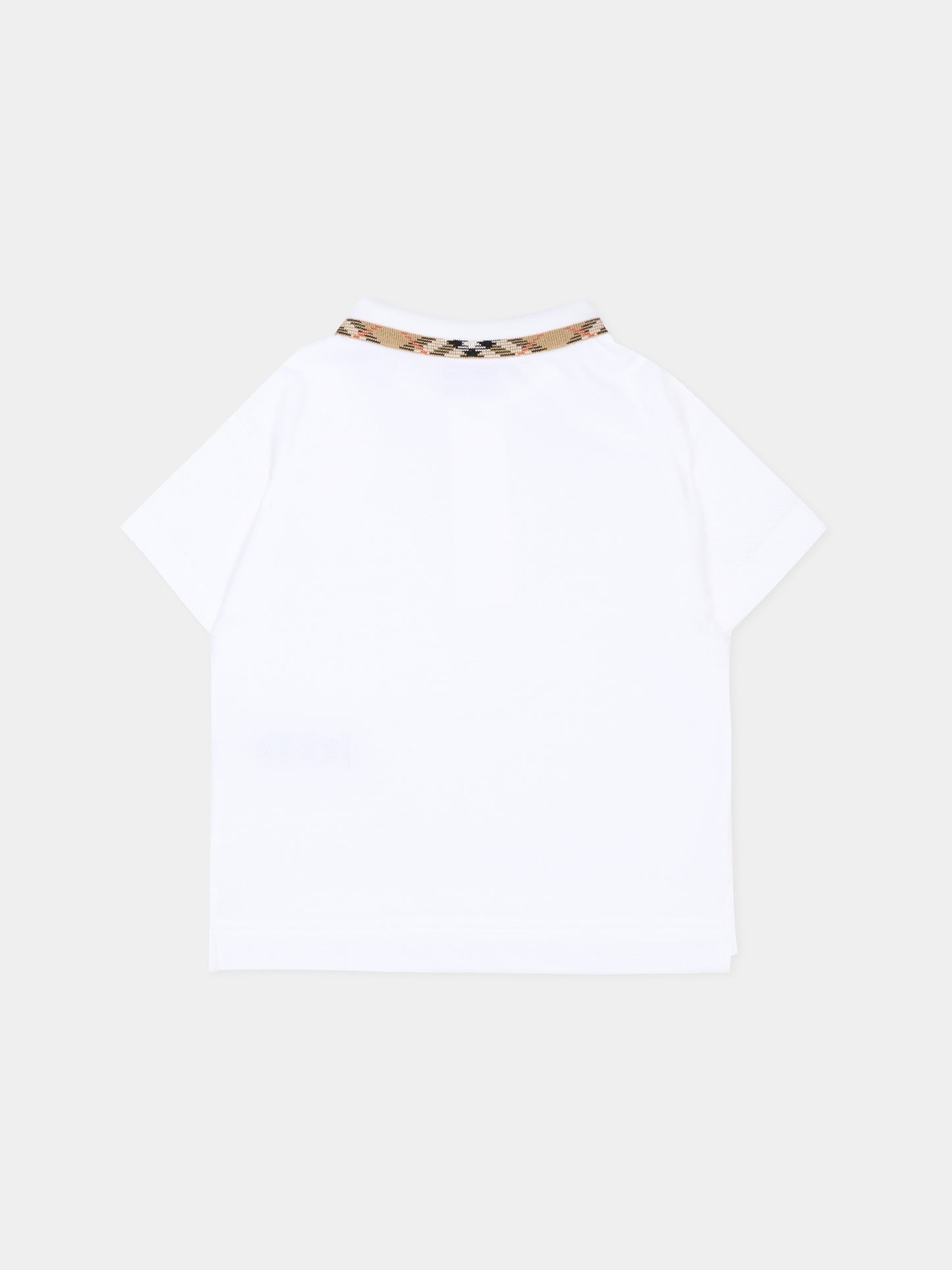 Polo bianca per neonato con cavaliere equestre,Burberry Kids,8126808 A1464