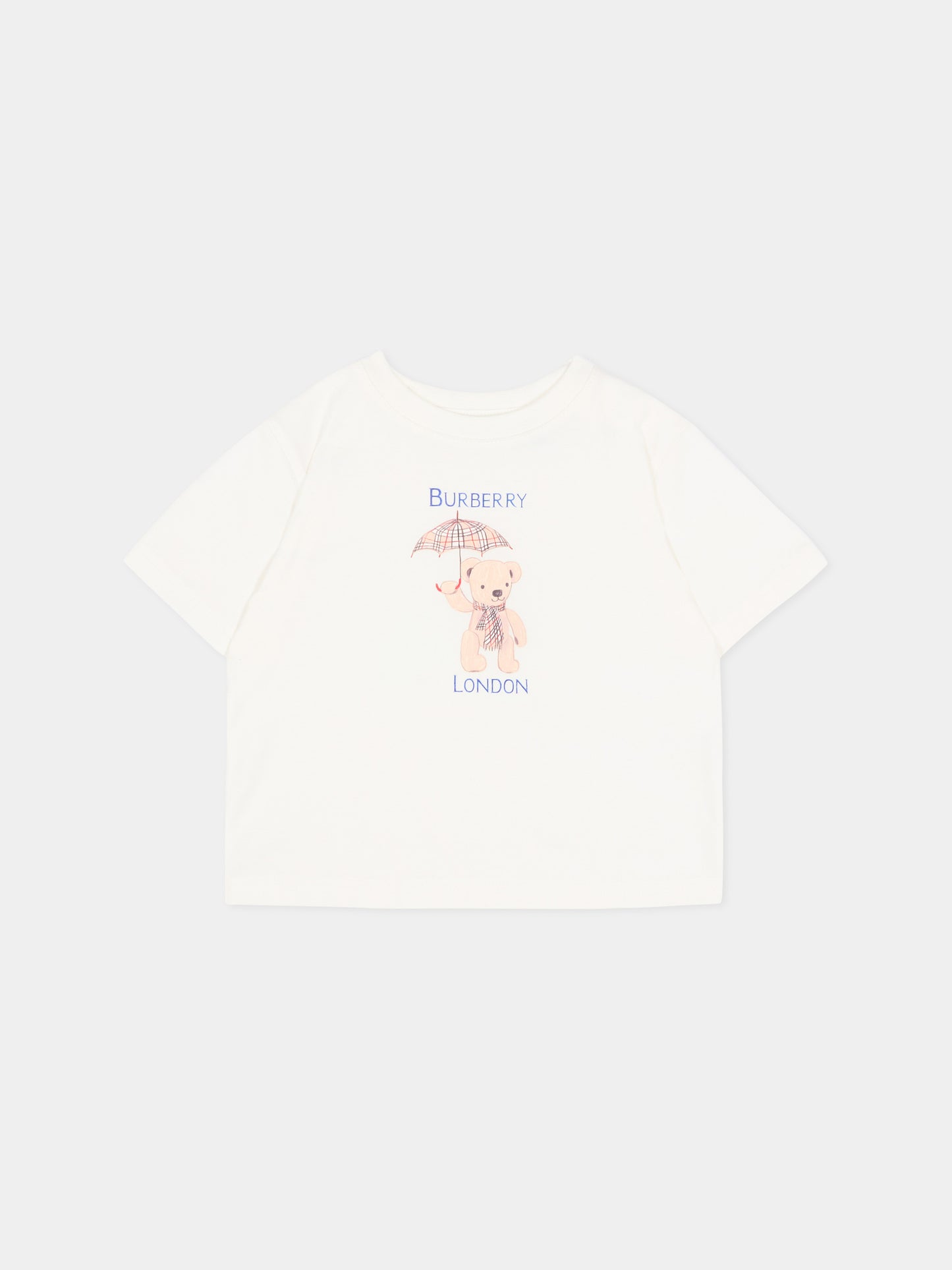 T-Shirt avorio per neonati con logo,Burberry Kids,8128138 A2014