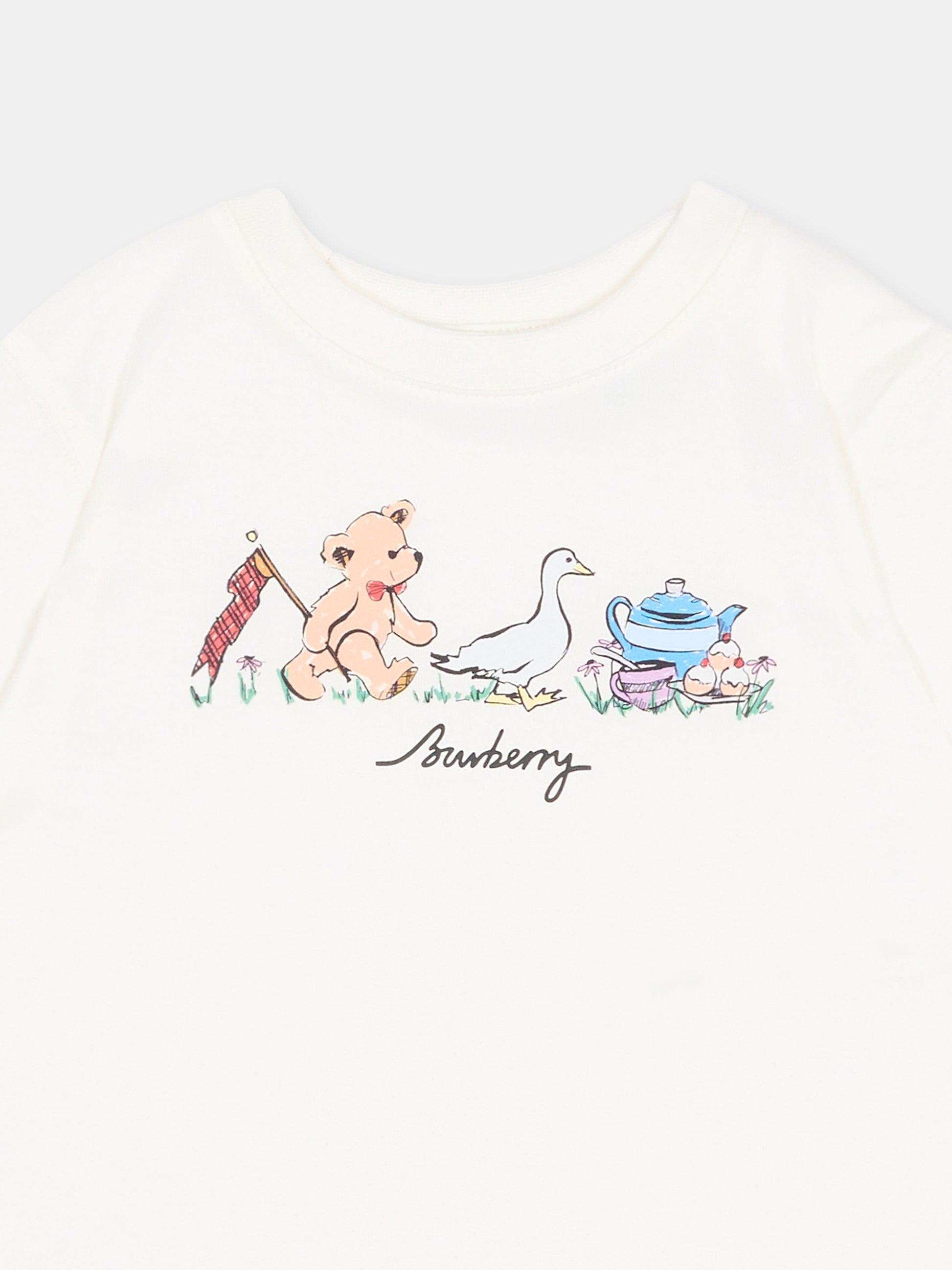 T-shirt avorio per neonati con logo,Burberry Kids,8128300 A2014