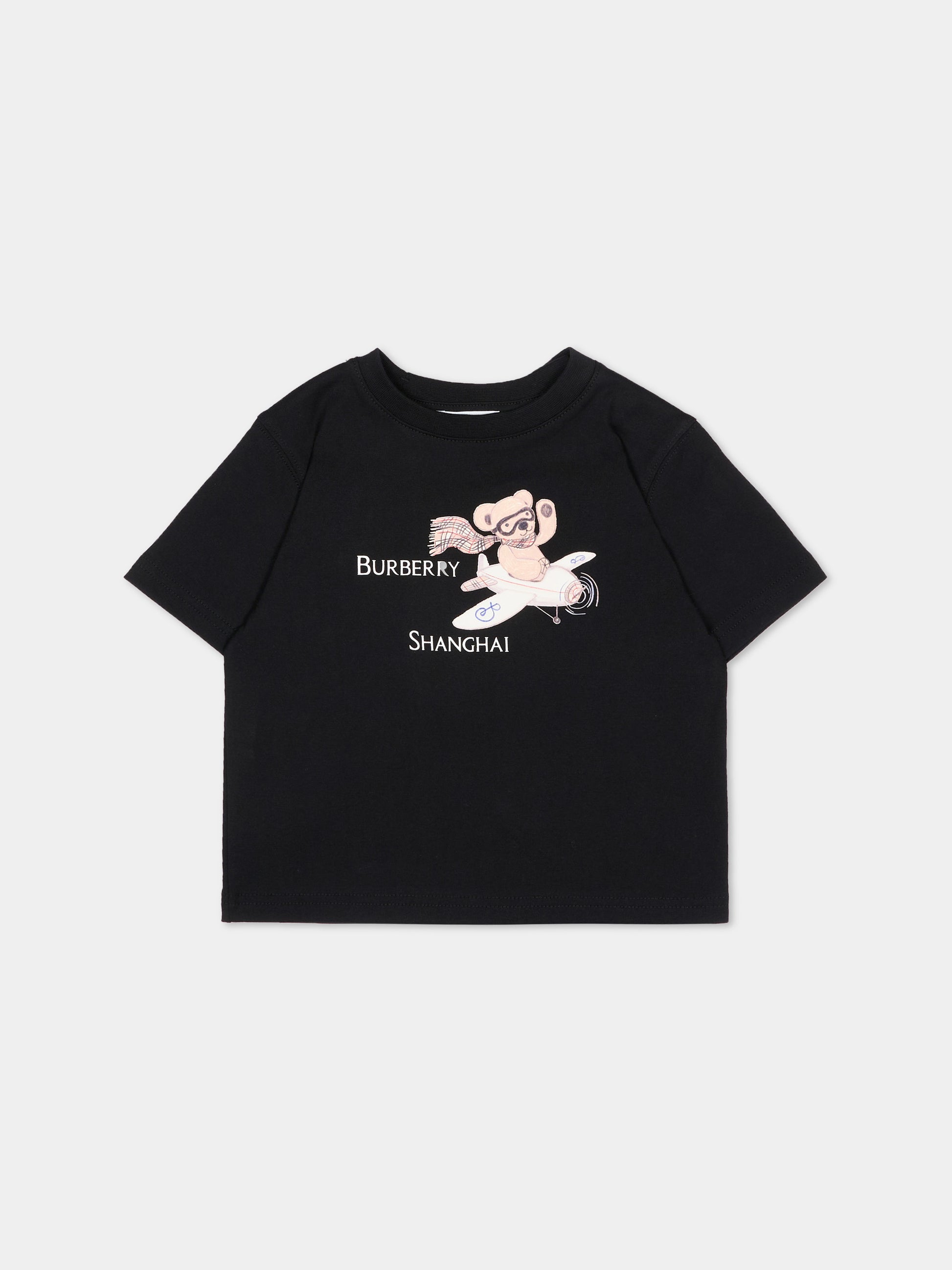 T-shirt nera per neonati con logo,Burberry Kids,8129769 A1189