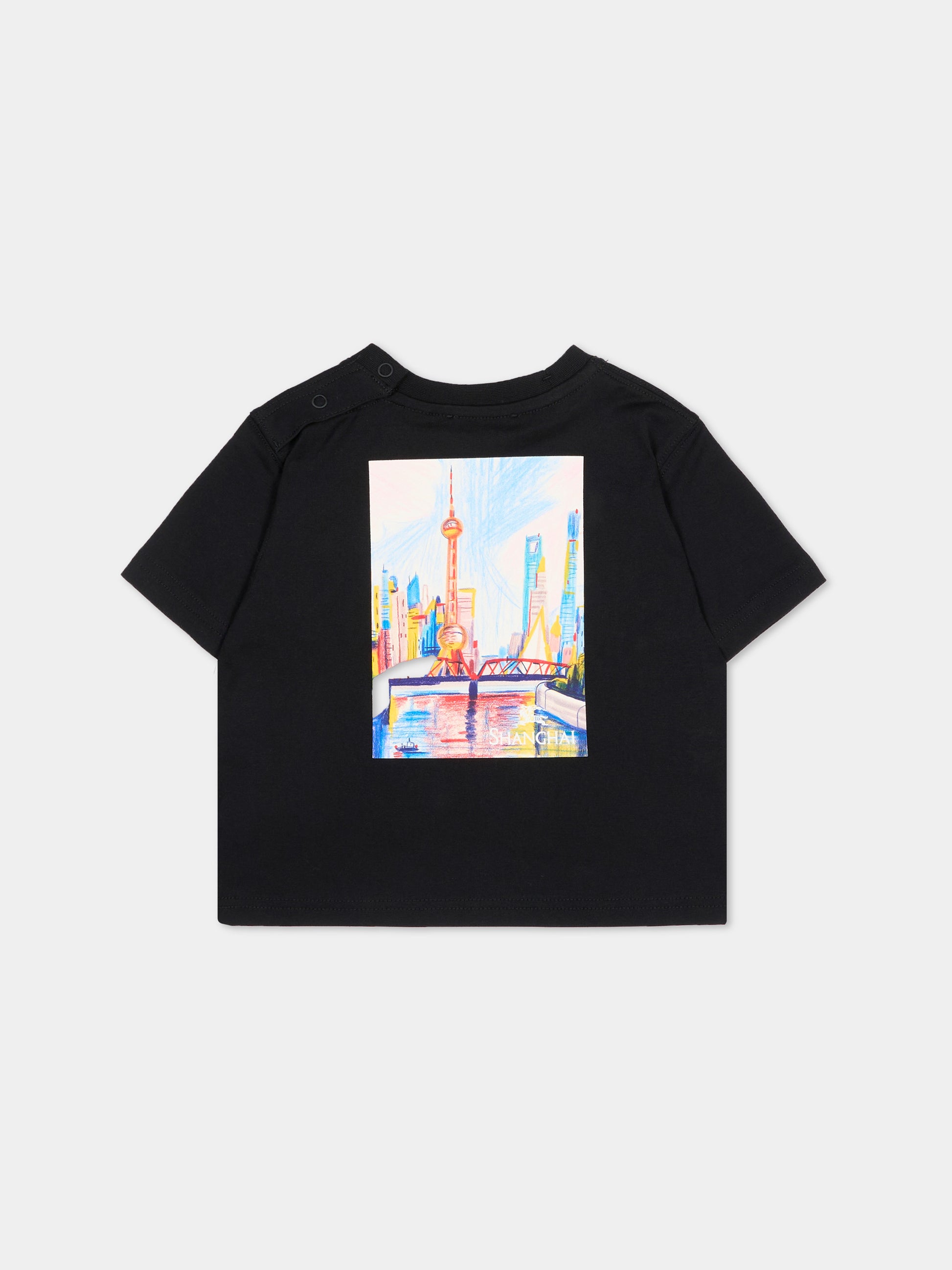 T-shirt nera per neonati con logo,Burberry Kids,8129769 A1189