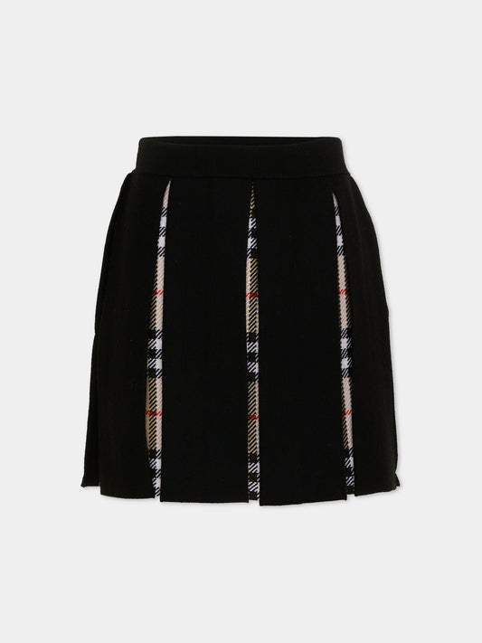 Gonna nera per bambina con check vintage