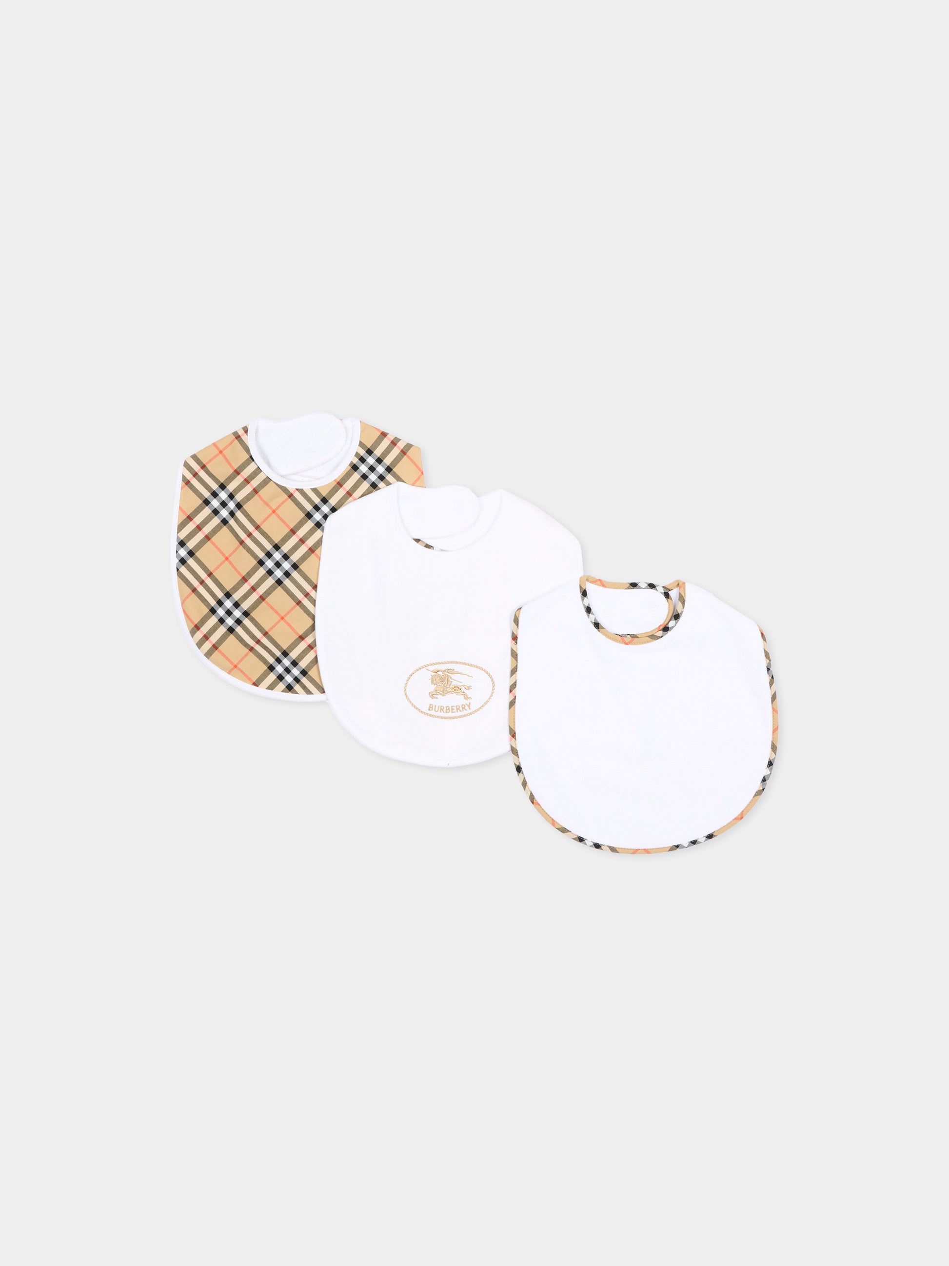 Bavaglini bianchi per neonati con check vintage,Burberry Kids,8126049 A1464