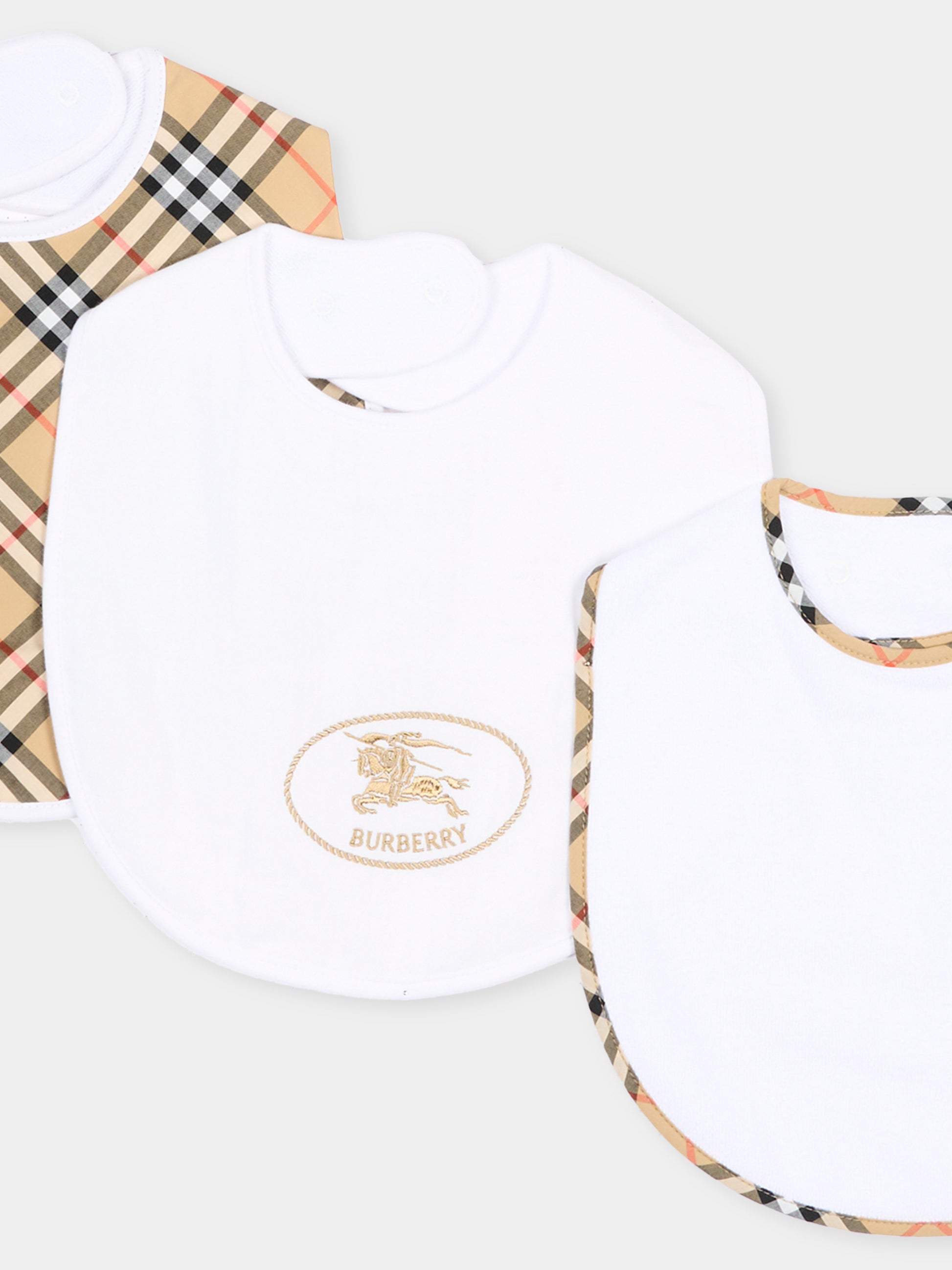 Bavaglini bianchi per neonati con check vintage,Burberry Kids,8126049 A1464
