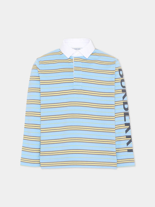 Polo celeste a righe per bambino con logo,Burberry Kids,8126360 A6812