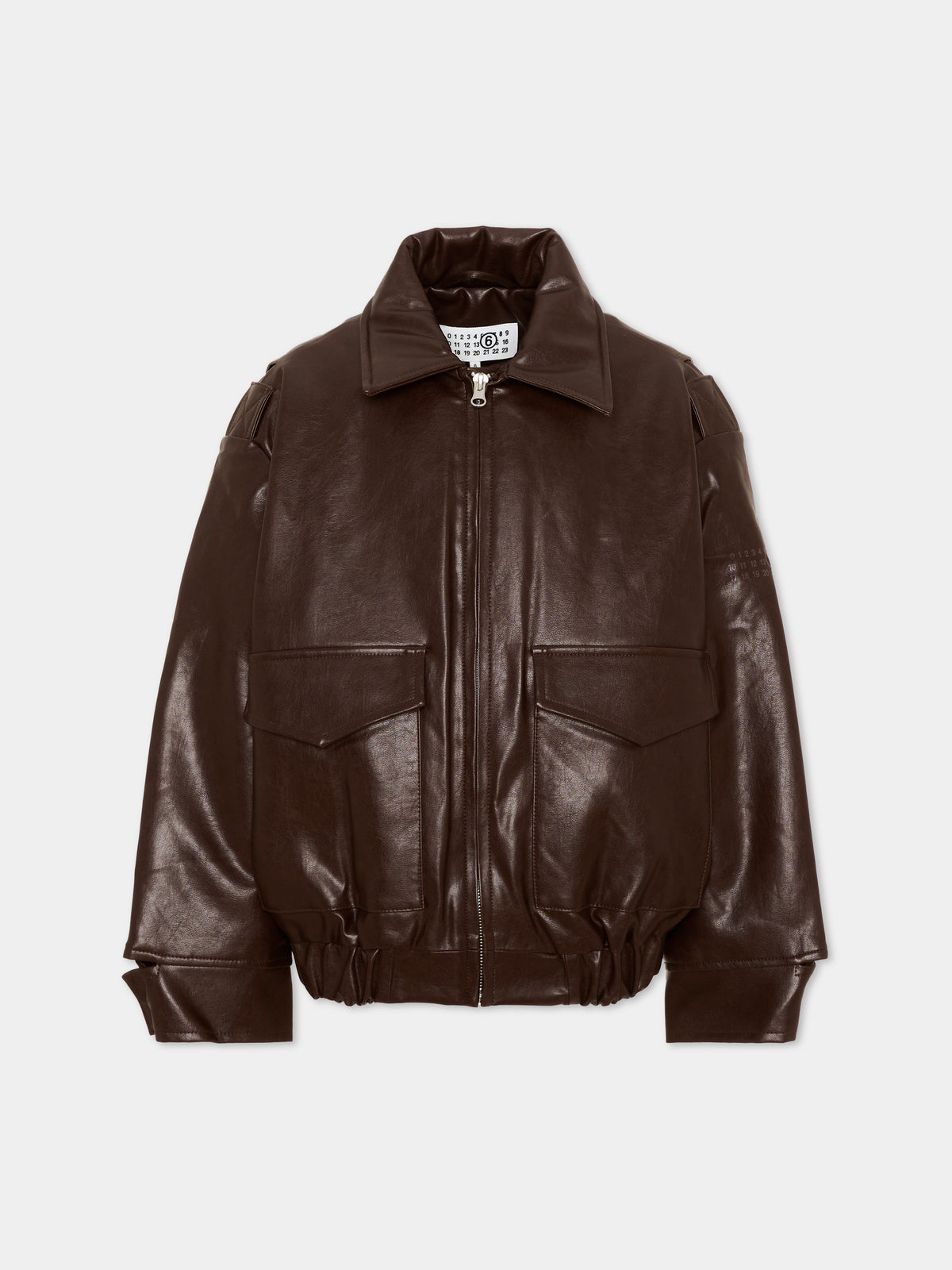 Giubbotto marrone in ecopelle per bambini con logo,Mm6 Maison Margiela,M61045 MM08L M6713