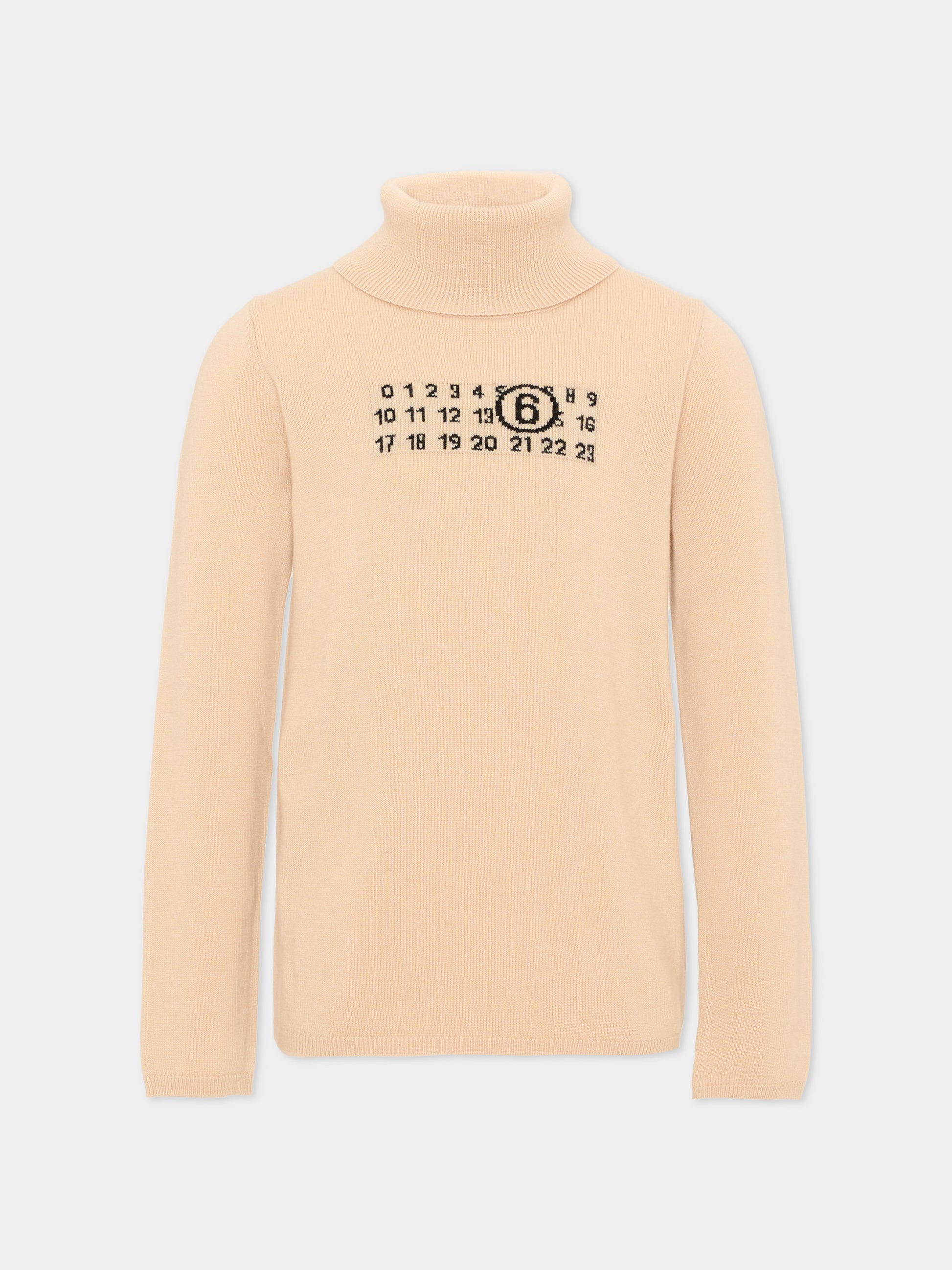 Dolcevita beige per bambini con logo,Mm6 Maison Margiela,M61064 MM06Q M6712
