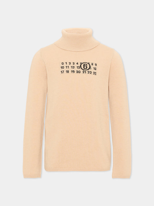 Dolcevita beige per bambini con logo,Mm6 Maison Margiela,M61064 MM06Q M6712