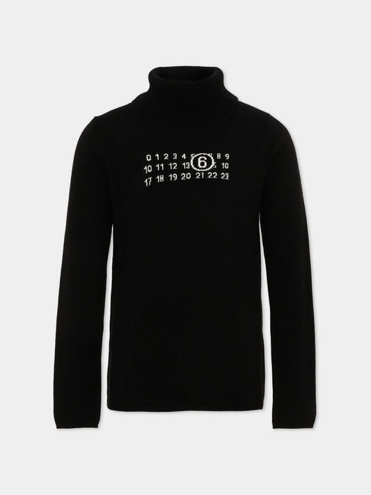 Dolcevita nero per bambini con logo,Mm6 Maison Margiela,M61064 MM06Q M6900