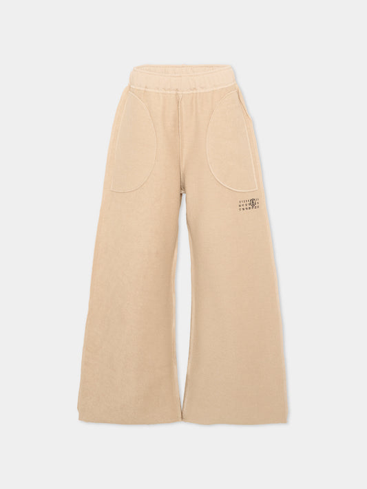 Pantalone sportivo beige per bambini con logo,Mm6 Maison Margiela,M61131 MM08S M6712