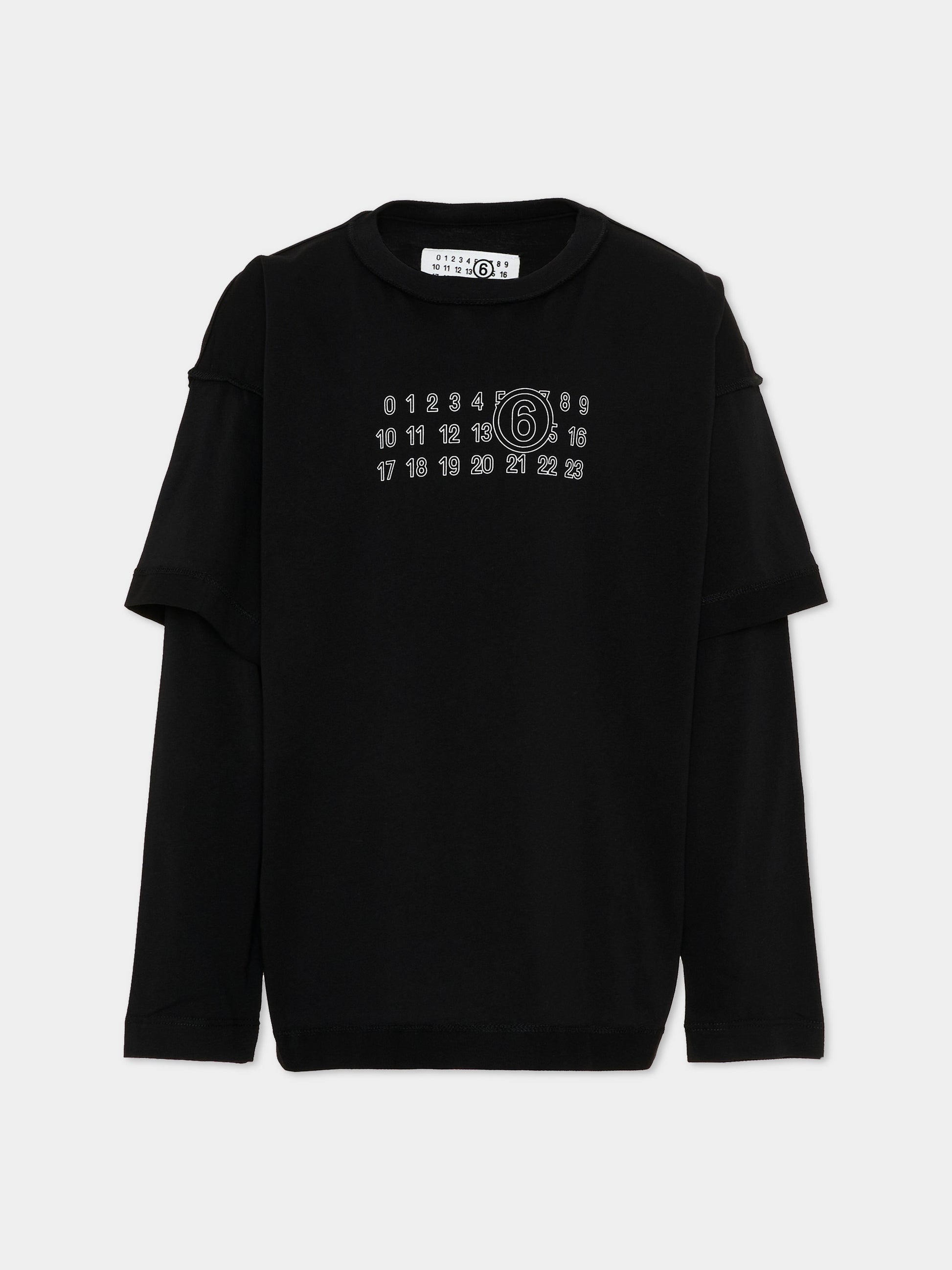 T-Shirt nera per bambini con logo,Mm6 Maison Margiela,M61132 MM04I M6900